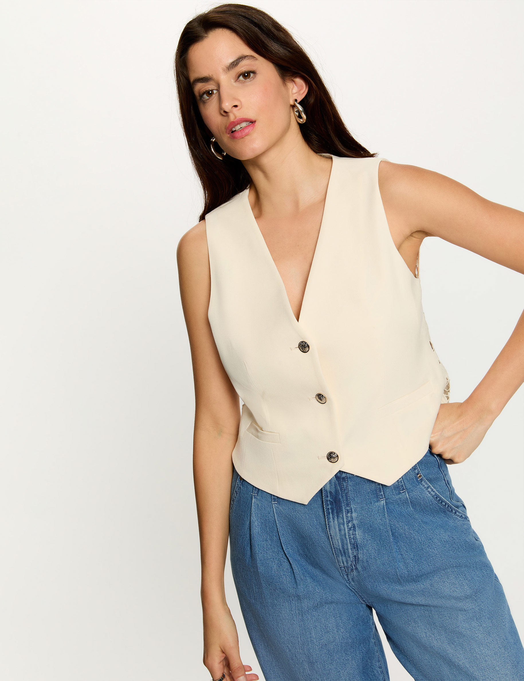 Sleeveless lace cardigan cream women