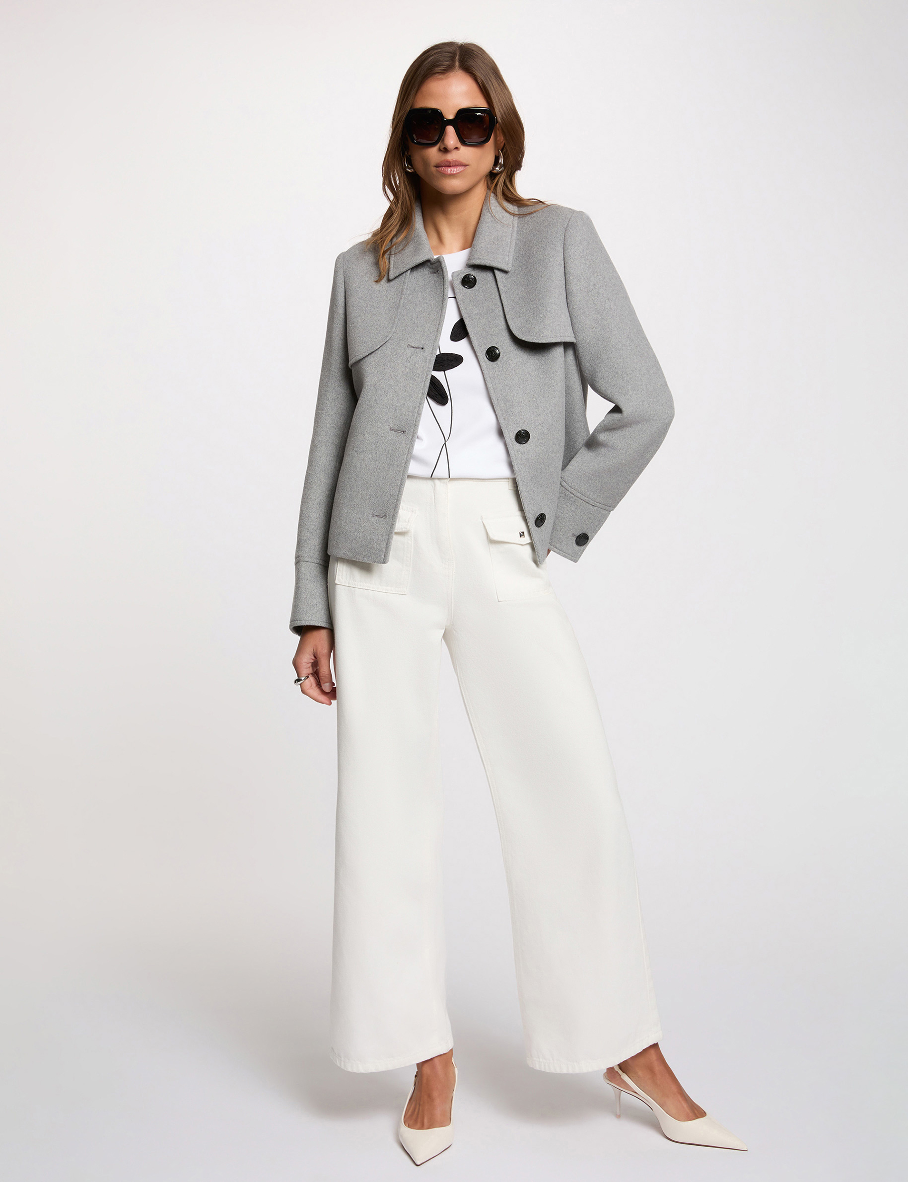 Fitted short coat mid-grey women