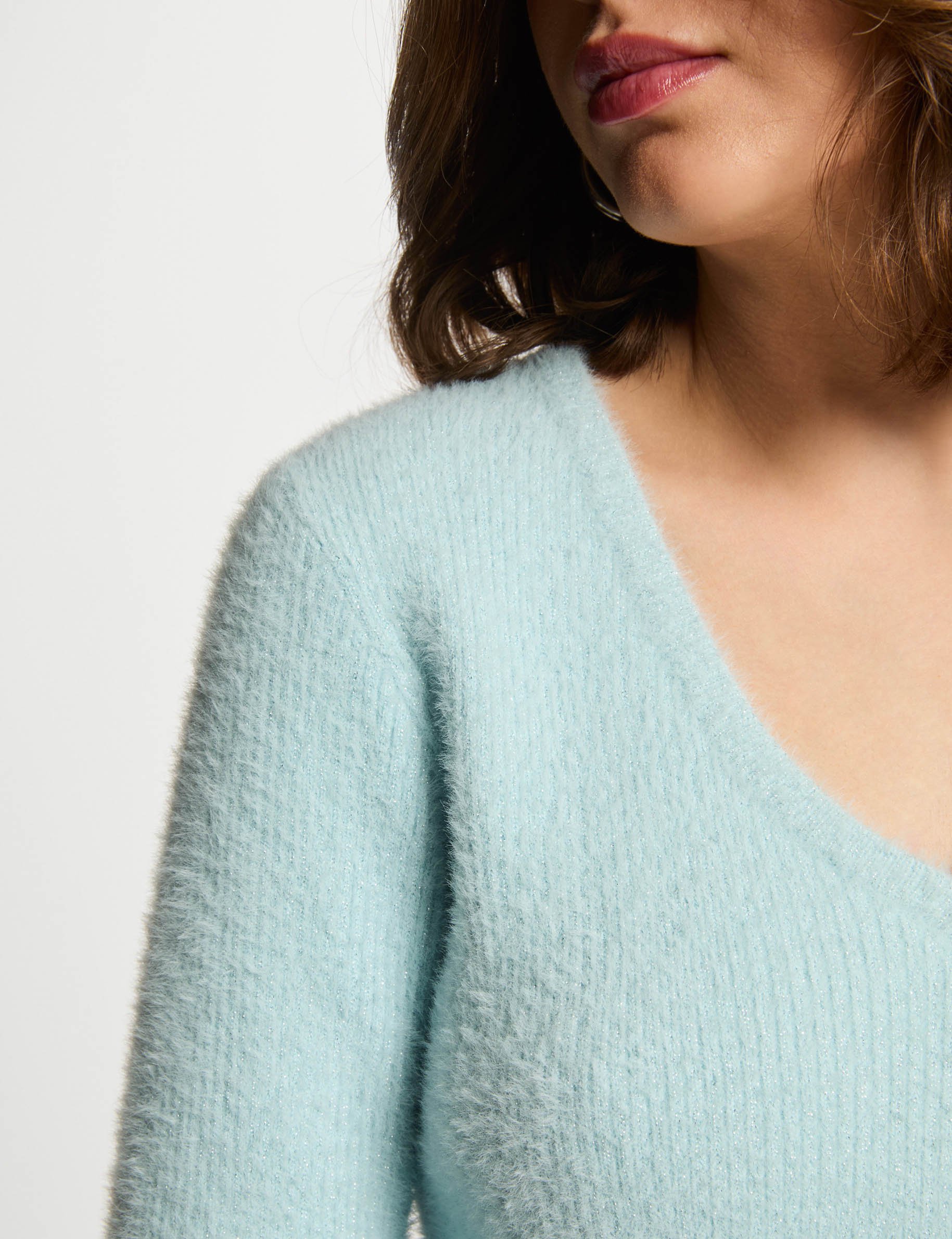 pull manches longues avec col en v bleu ciel femme Pull manches longues avec col en V bleu ciel femme