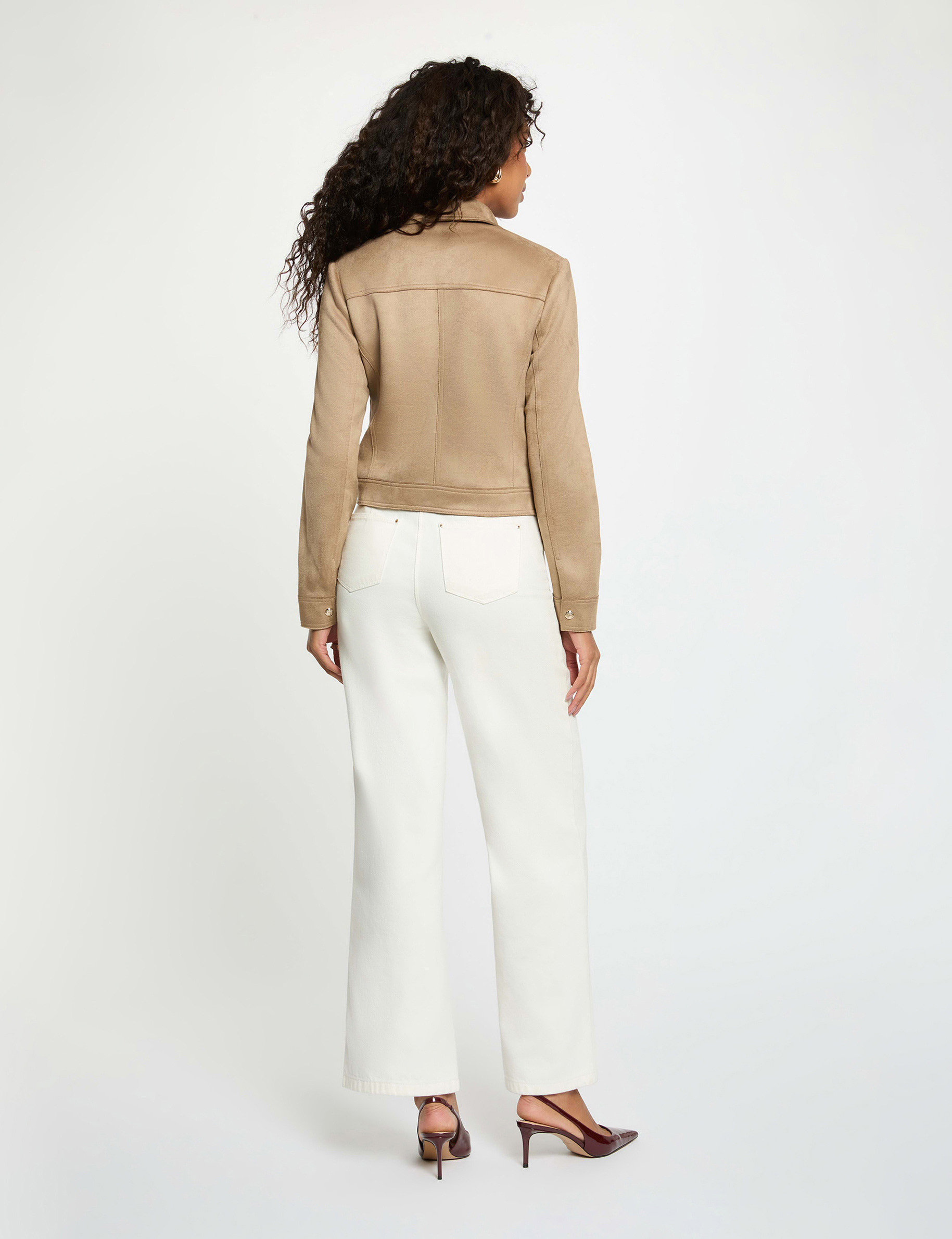 Short suede jacket taupe women