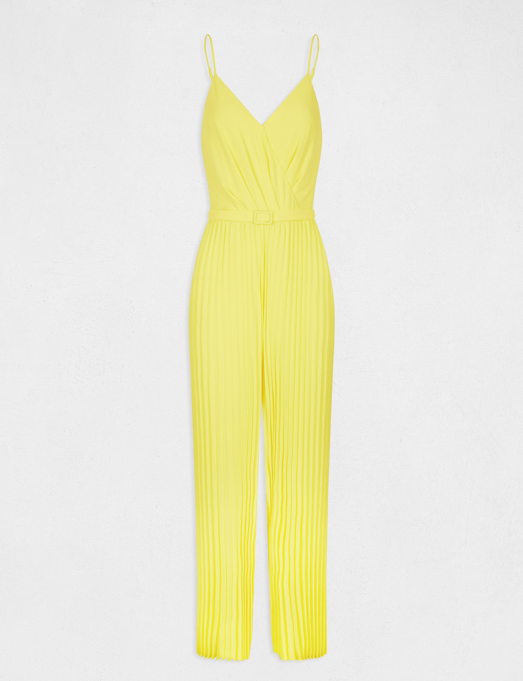 Wide leg pleated jumpsuit with open back yellow ladies' Wide leg pleated jumpsuit with open back yellow ladies'