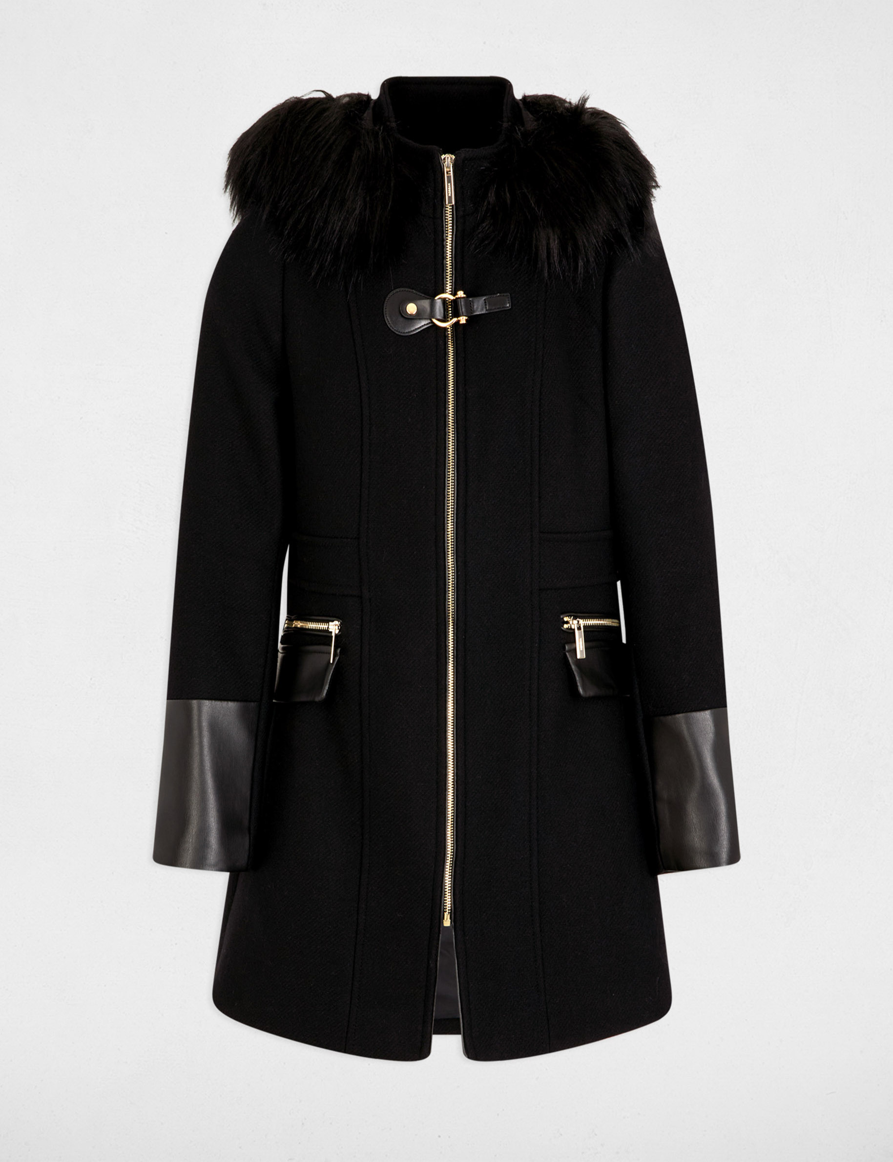straight zipped coat with hood black women Straight zipped coat with hood black women