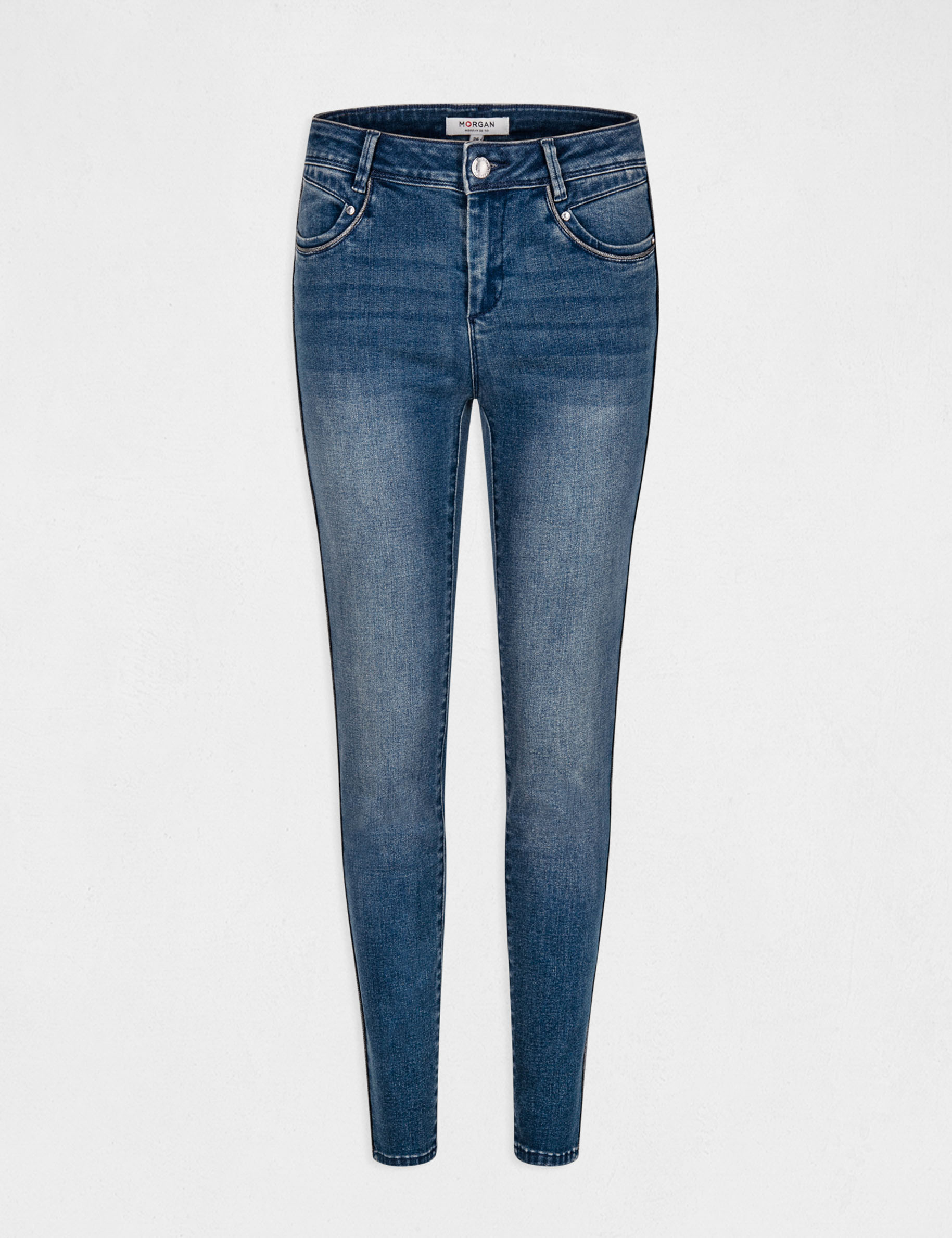 Slim cropped jeans with strips stone denim ladies' Slim cropped jeans with strips stone denim ladies'