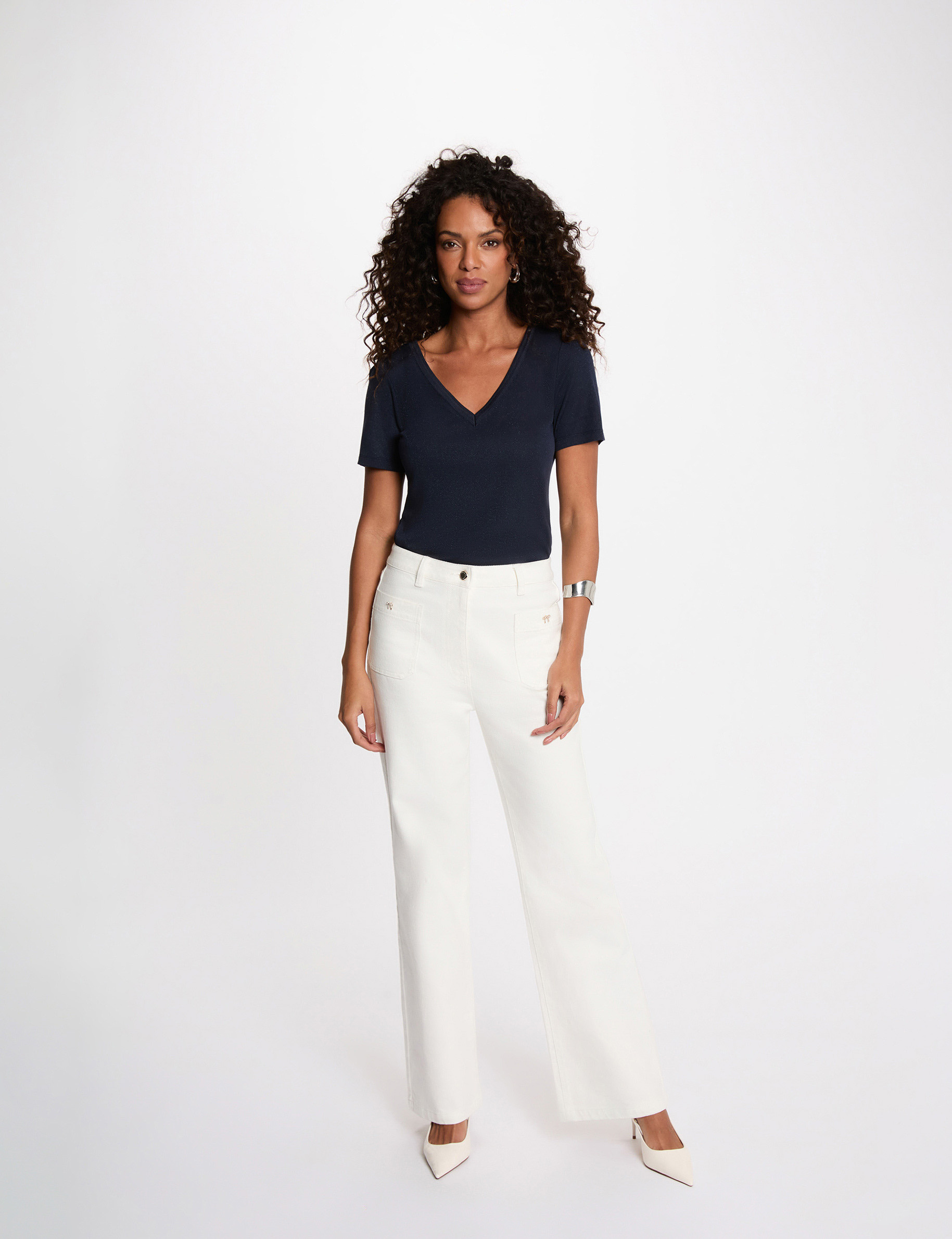 Fitted v-neck t-shirt navy blue women