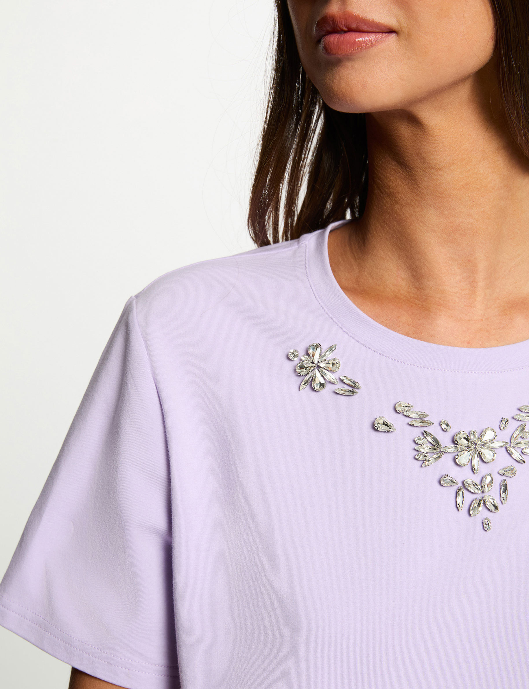 Short-sleeve t-shirt with rhinestones mauve women