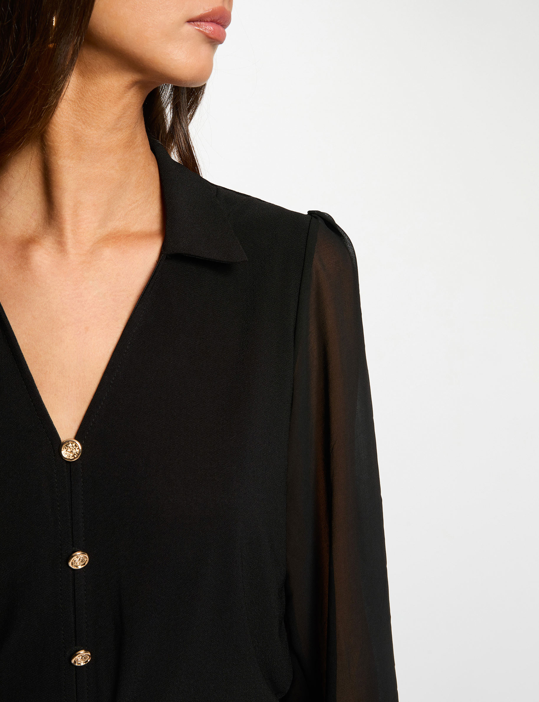 Buttoned voile t-shirt black women