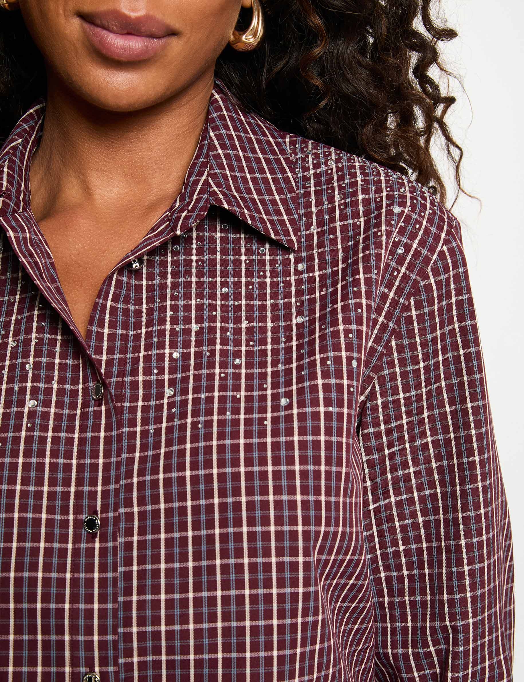 Checked shirt with rhinestones bordeaux women