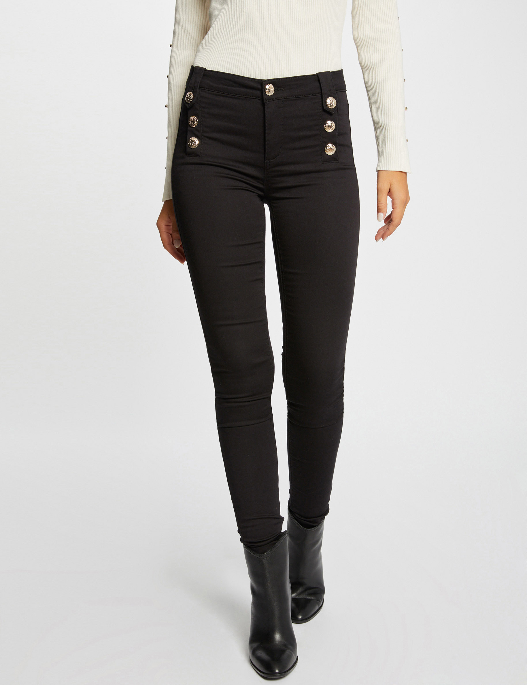 Skinny trousers with decorative buttons black ladies'