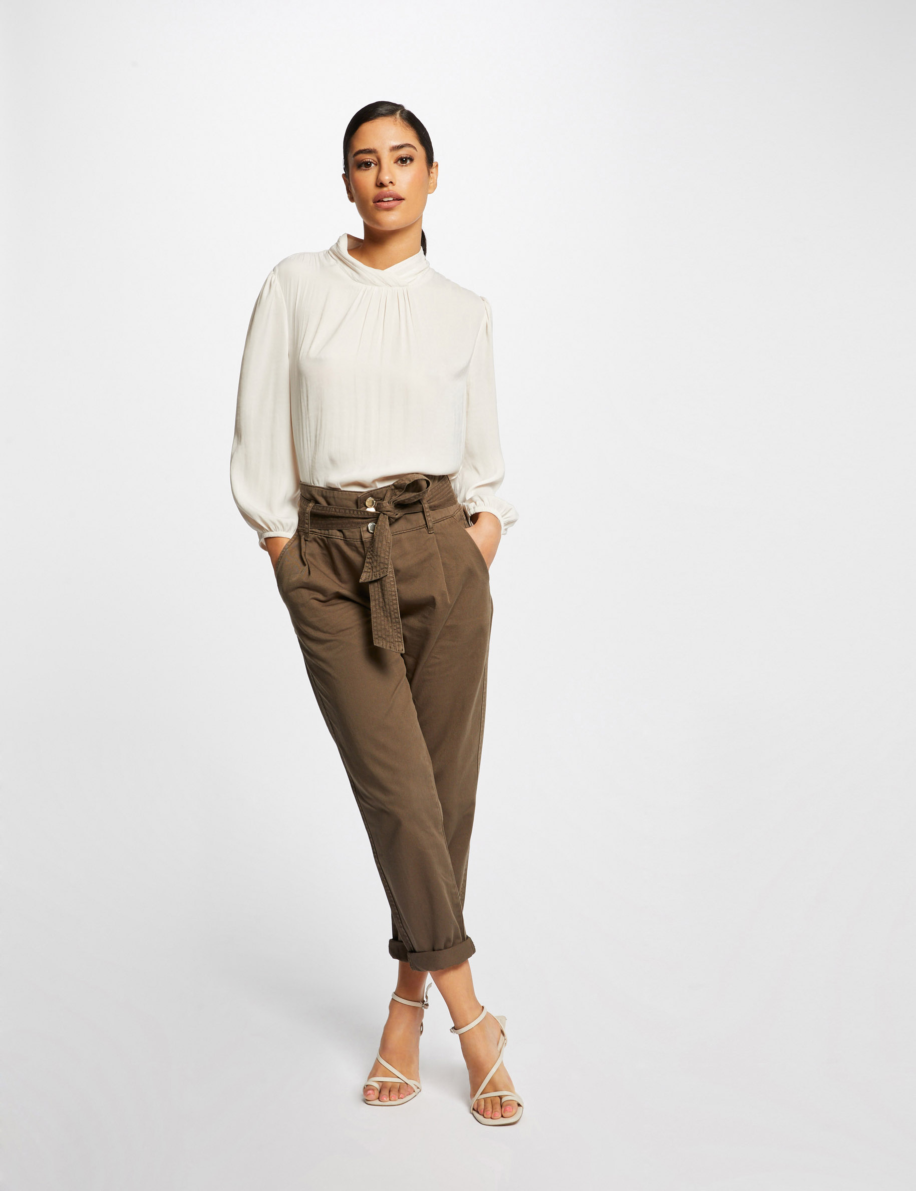 Cropped belted peg trousers ladies' Cropped belted peg trousers ladies'