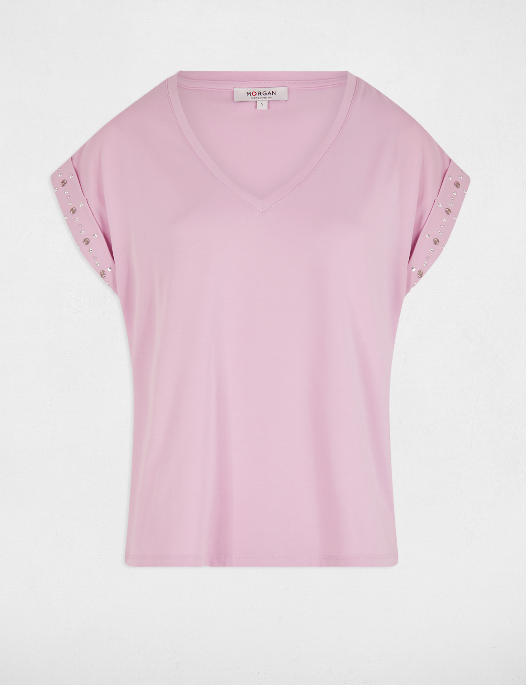 short sleeved t shirt studs pastel pink women Short-sleeved t-shirt studs pastel pink women