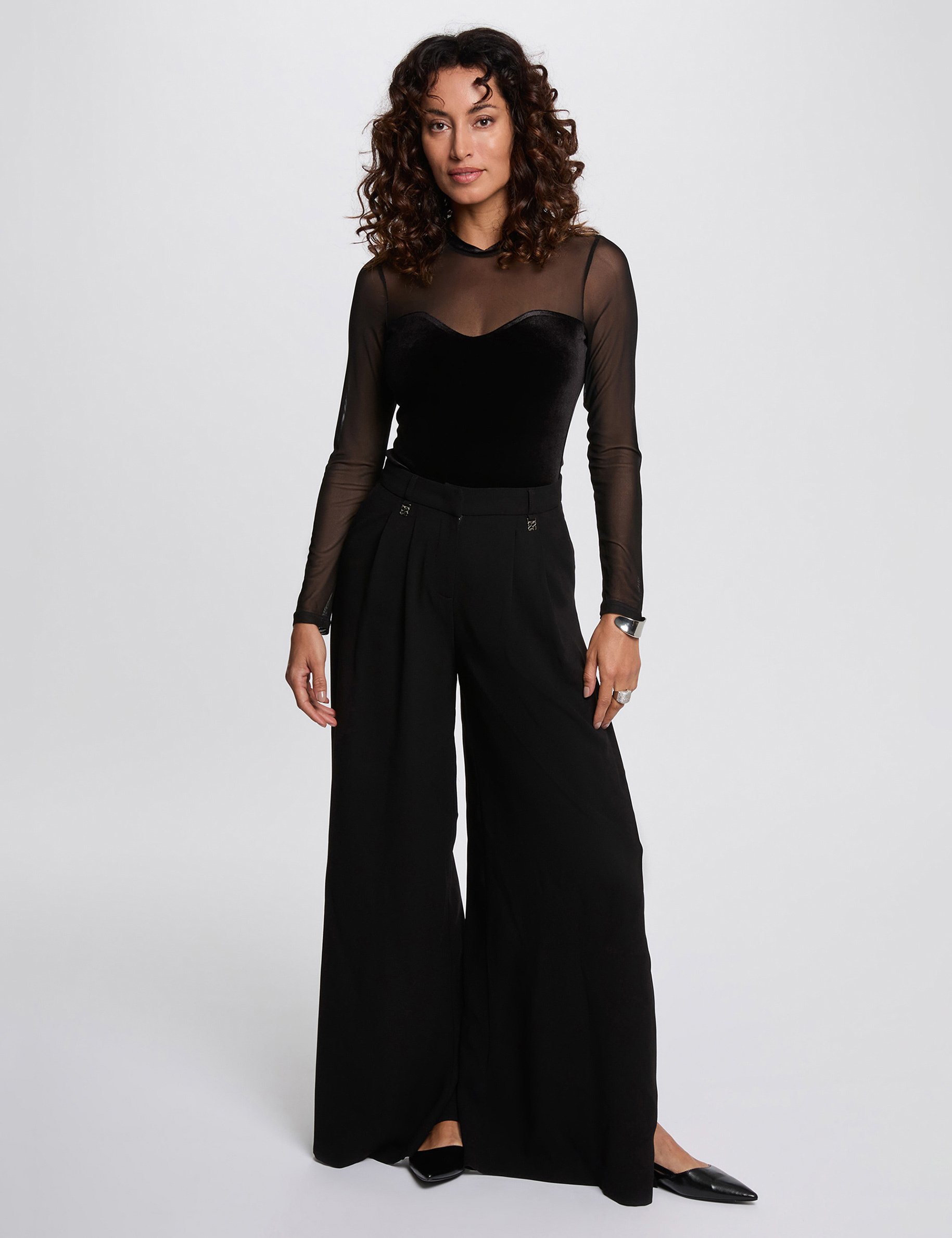 t shirt velours ajuste noir femme T-shirt velours ajusté noir femme