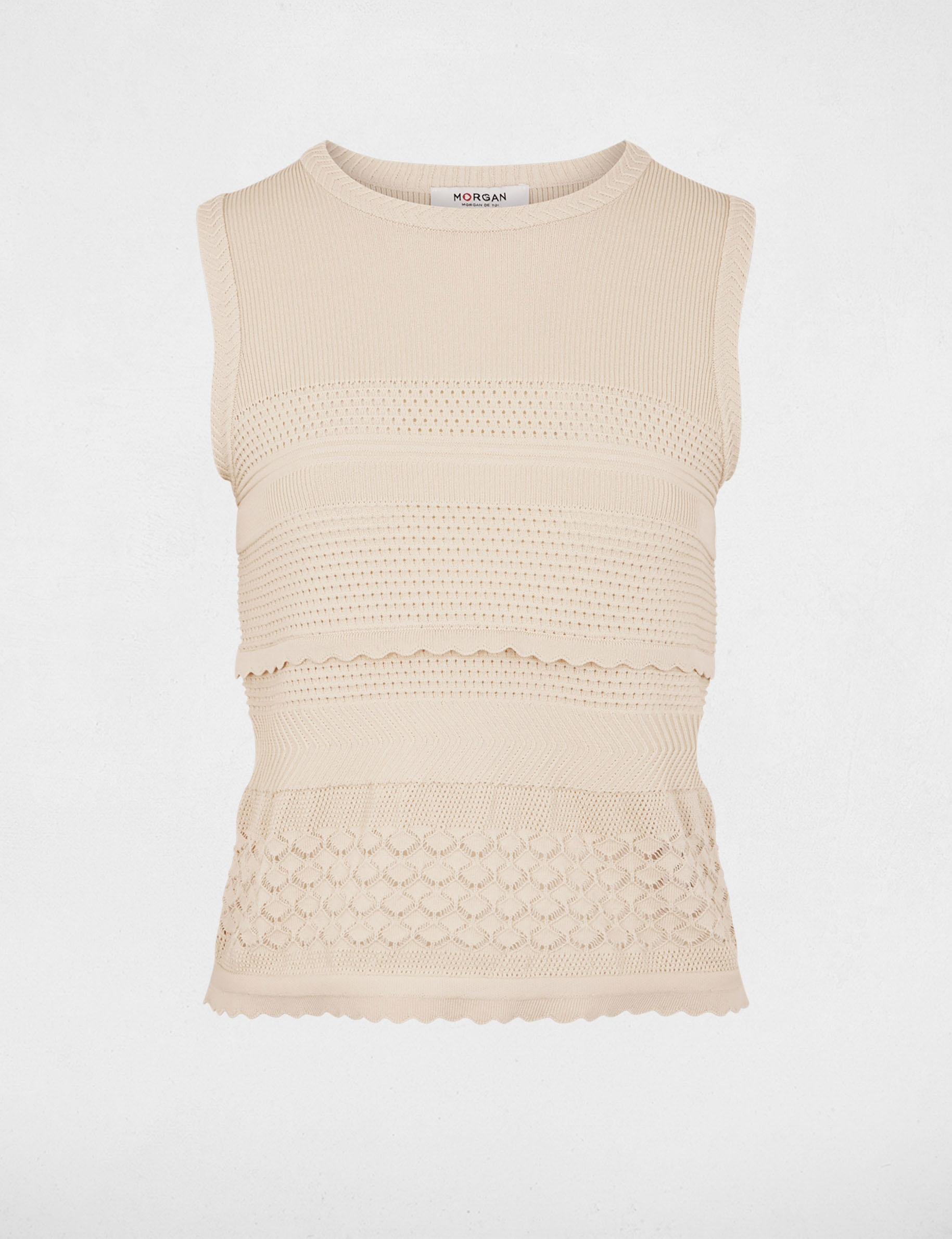 Sleeveless sweater with round neck beige women
