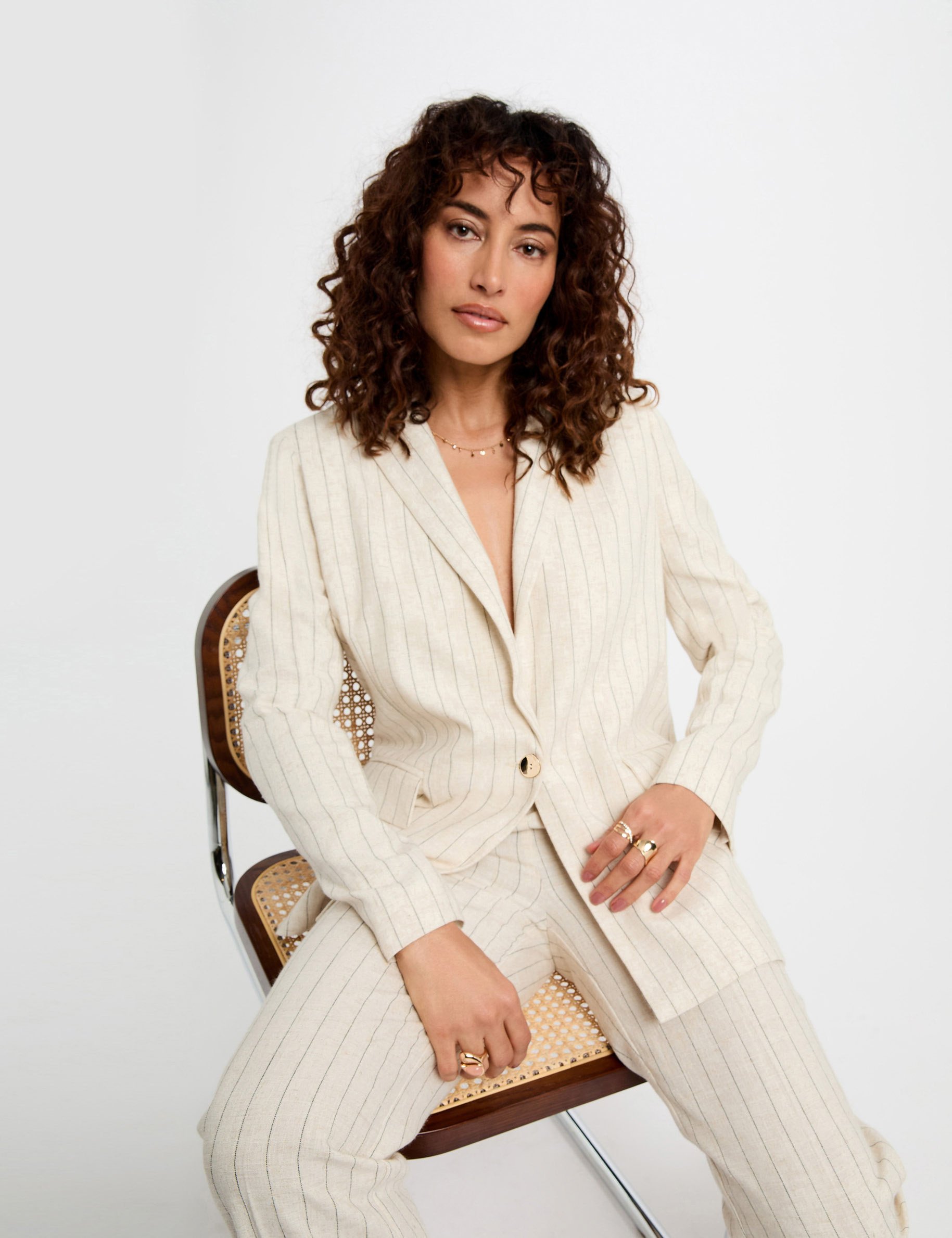 blazer raye beige femme Blazer rayé beige femme