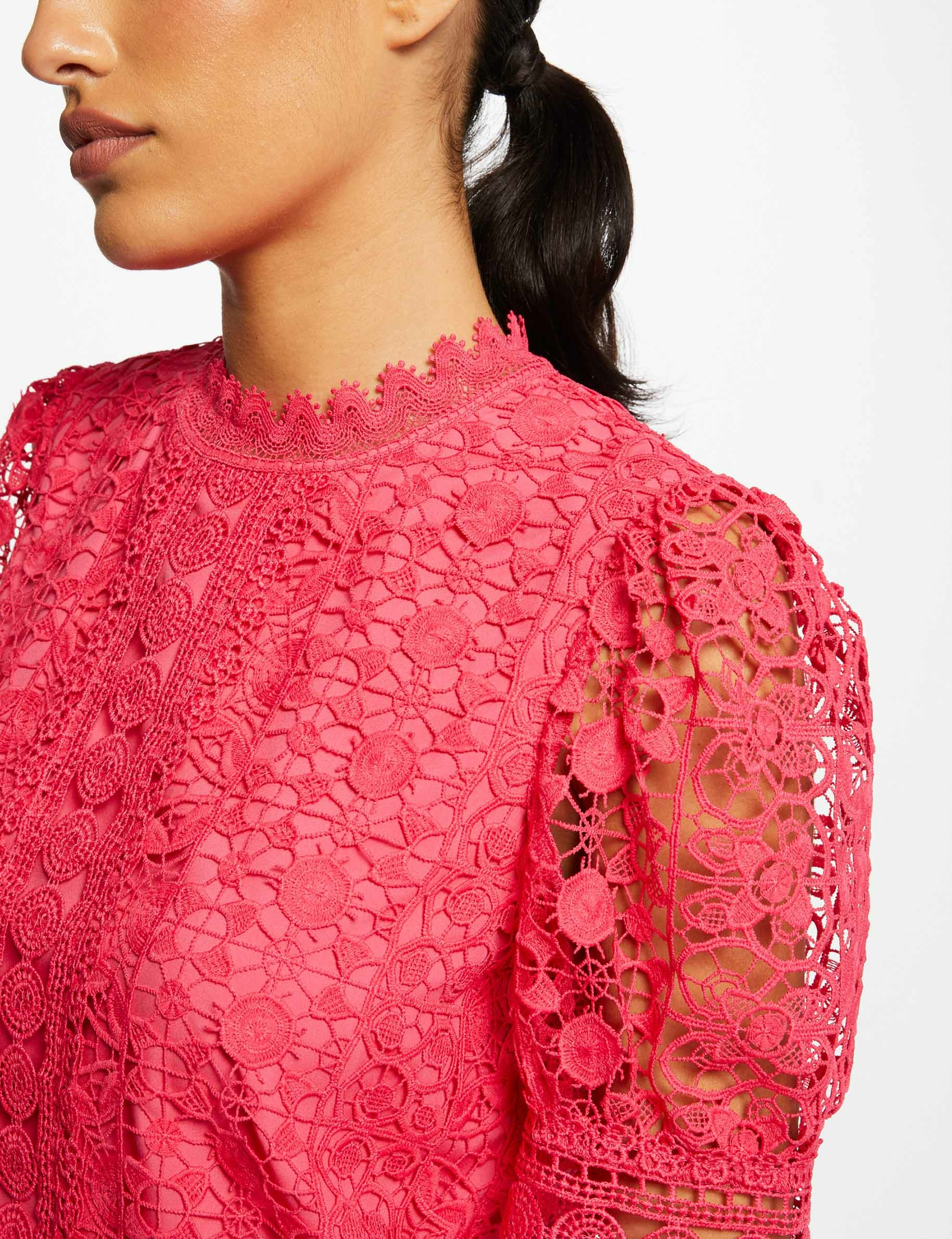 Short-sleeved blouse with lace medium pink ladies'
