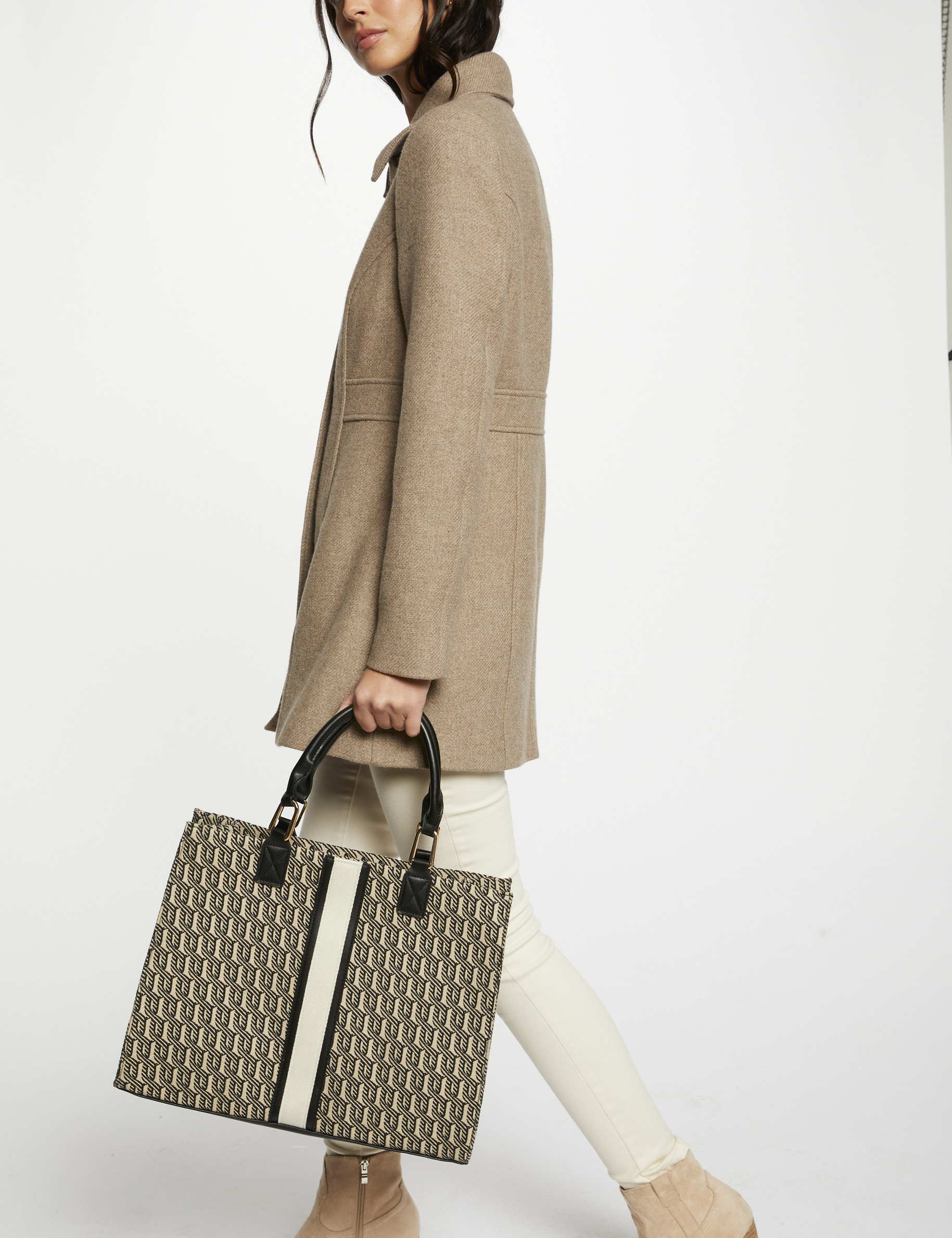 Shopper bag with graphic print black ladies'