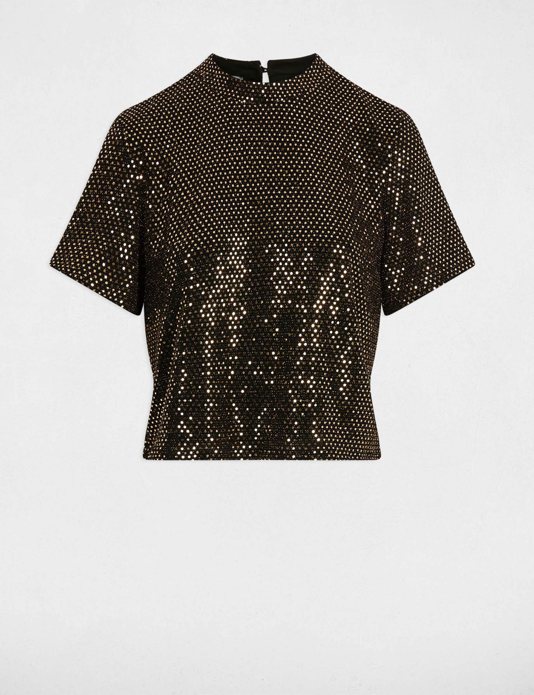 High neck sequin t-shirt gold yellow women
