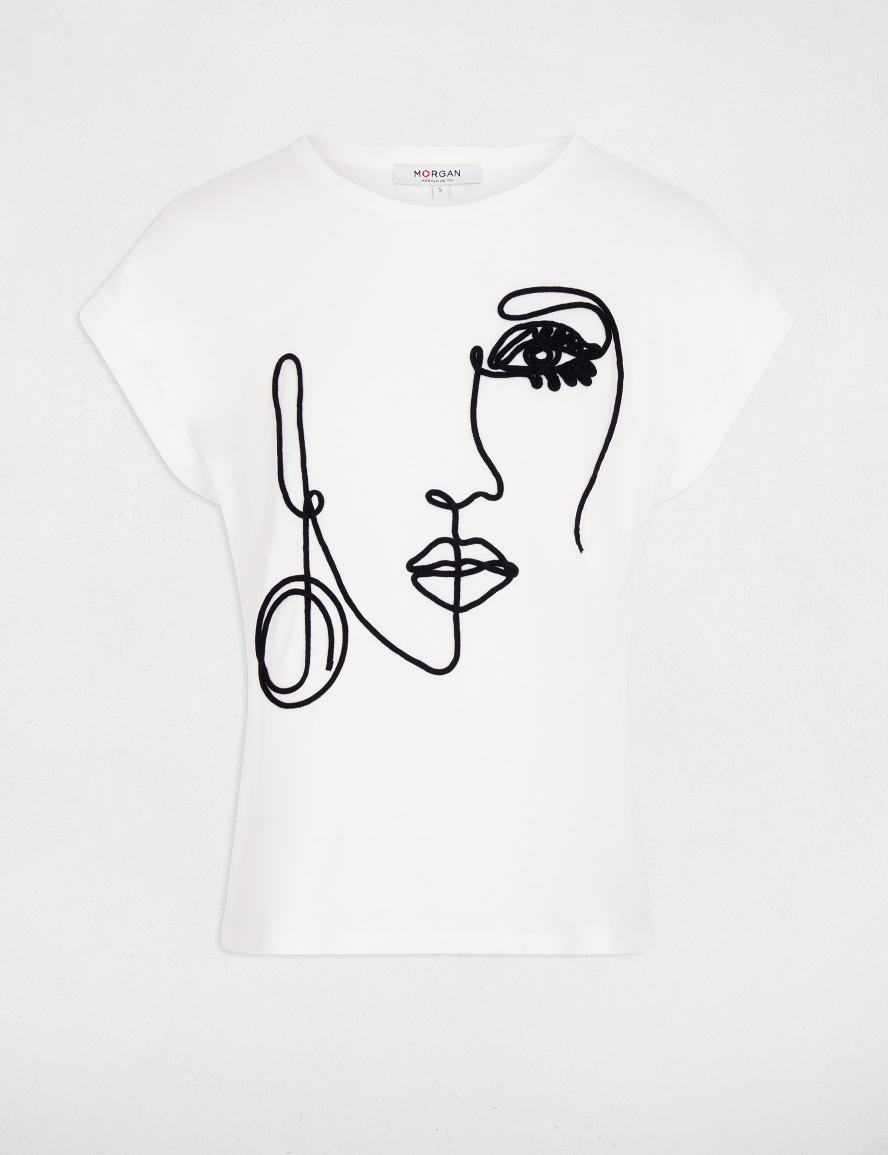 Face embroidery t-shirt white women