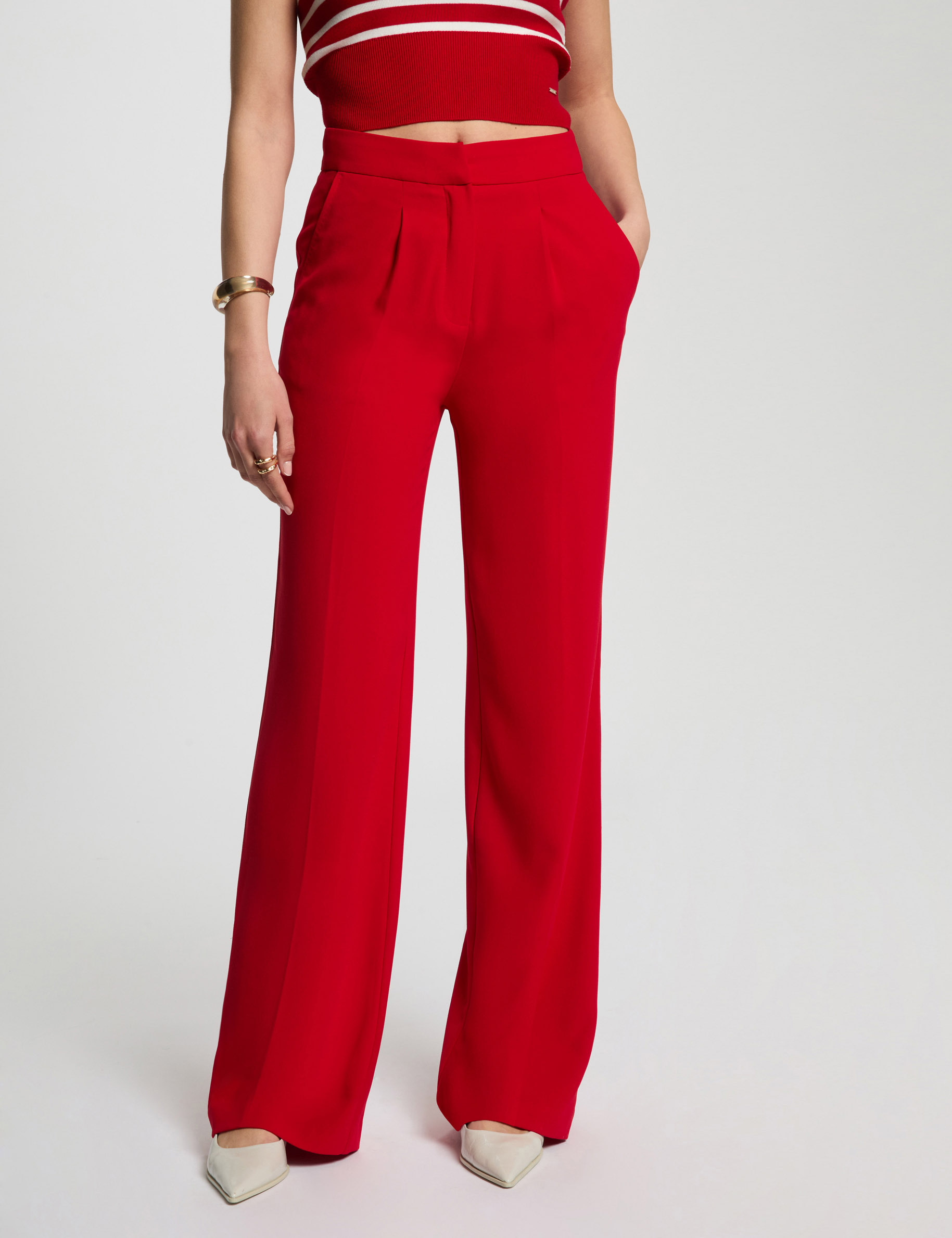 pantalon large a pinces rouge femme Pantalon large à pinces rouge femme