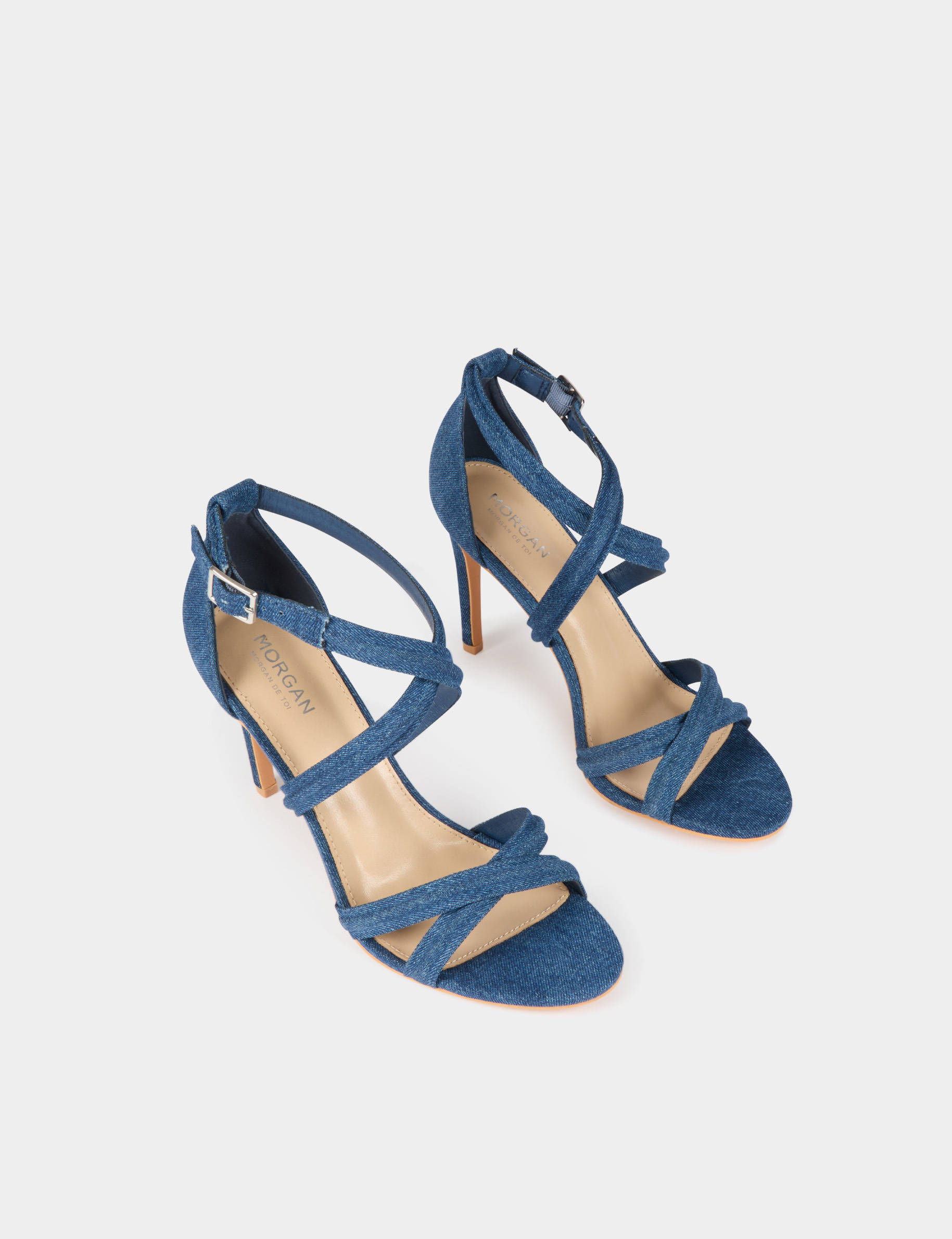 Denim sandals with heels raw denim women