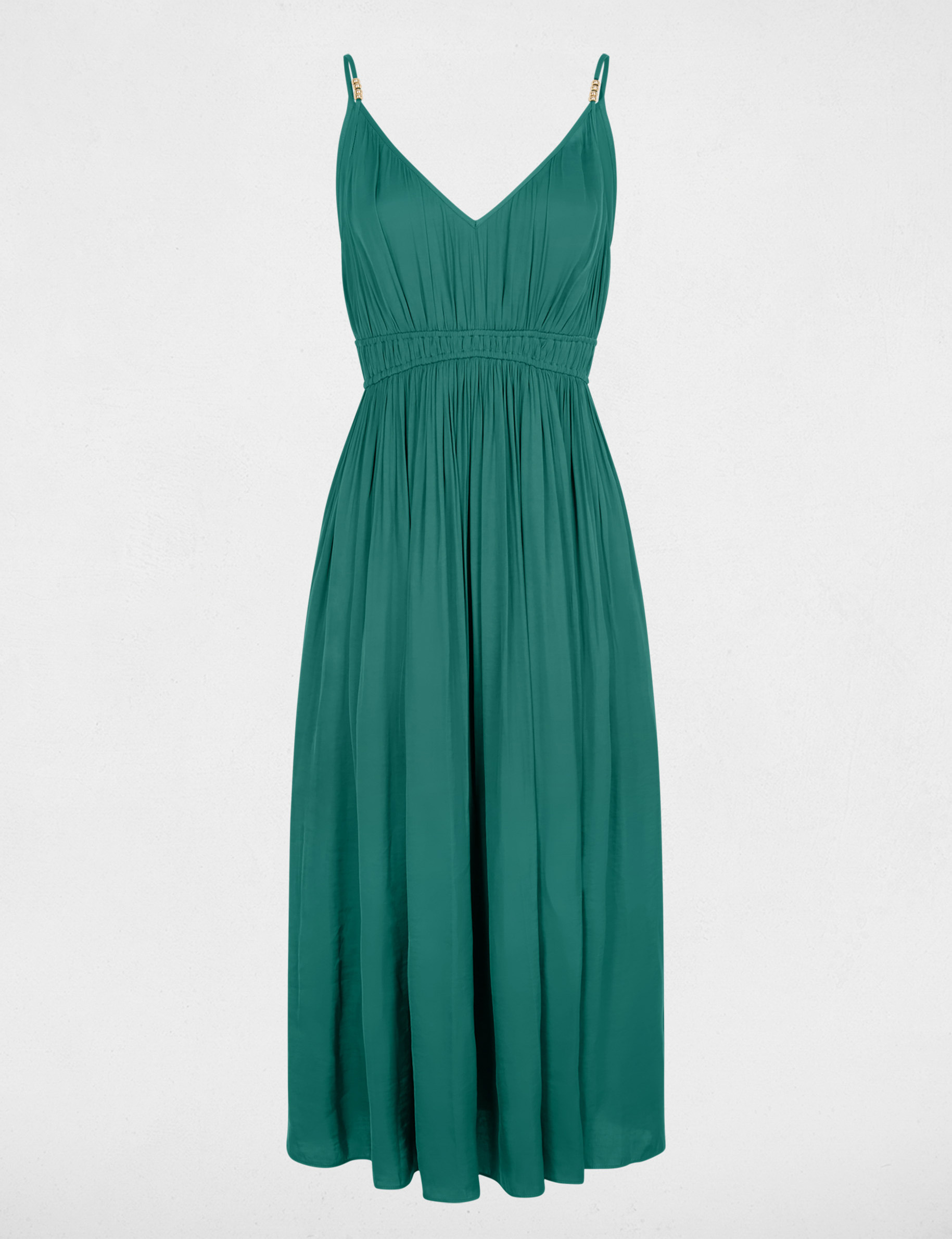 Pleated straight midi dress green women