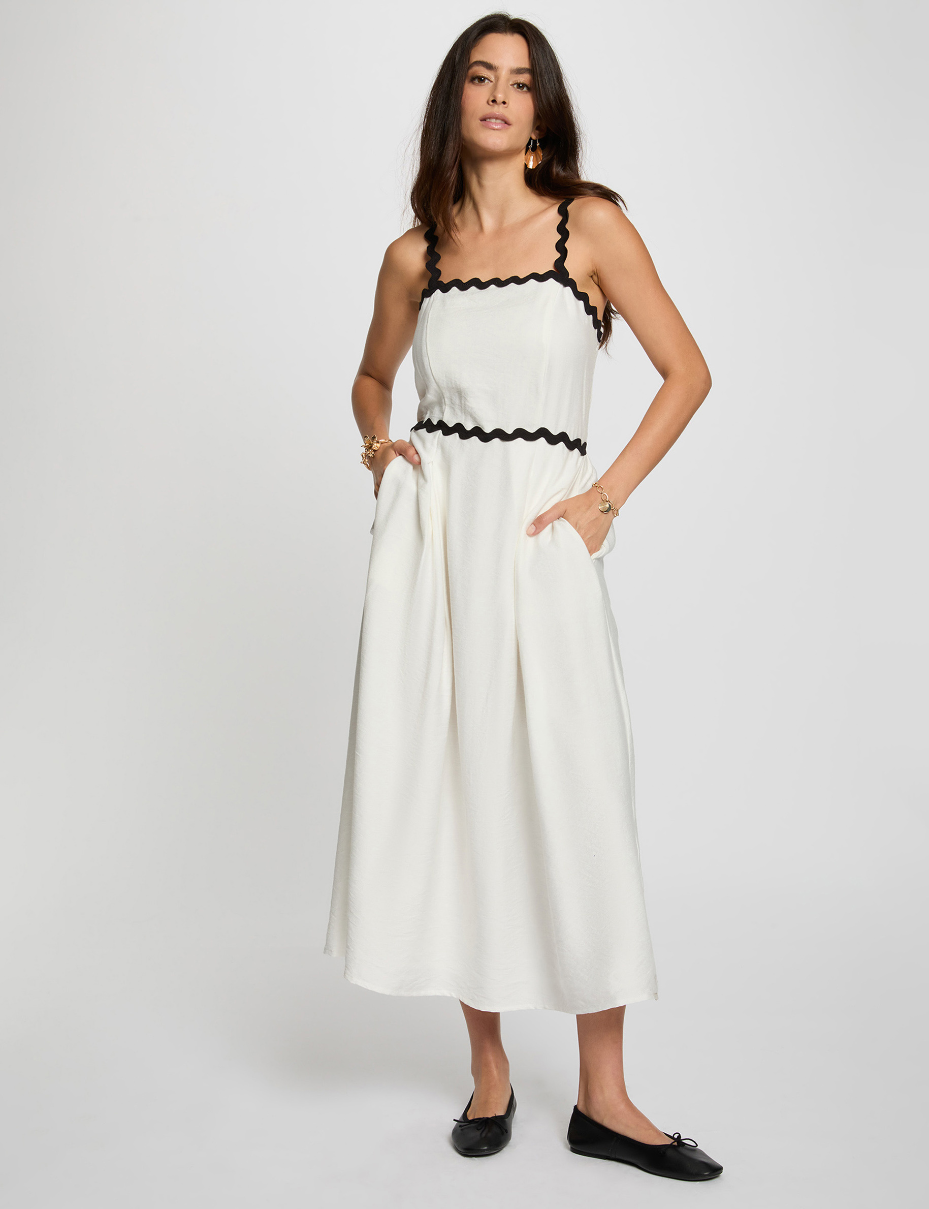 Robe ajustée bretelles fantaisie blanc femme