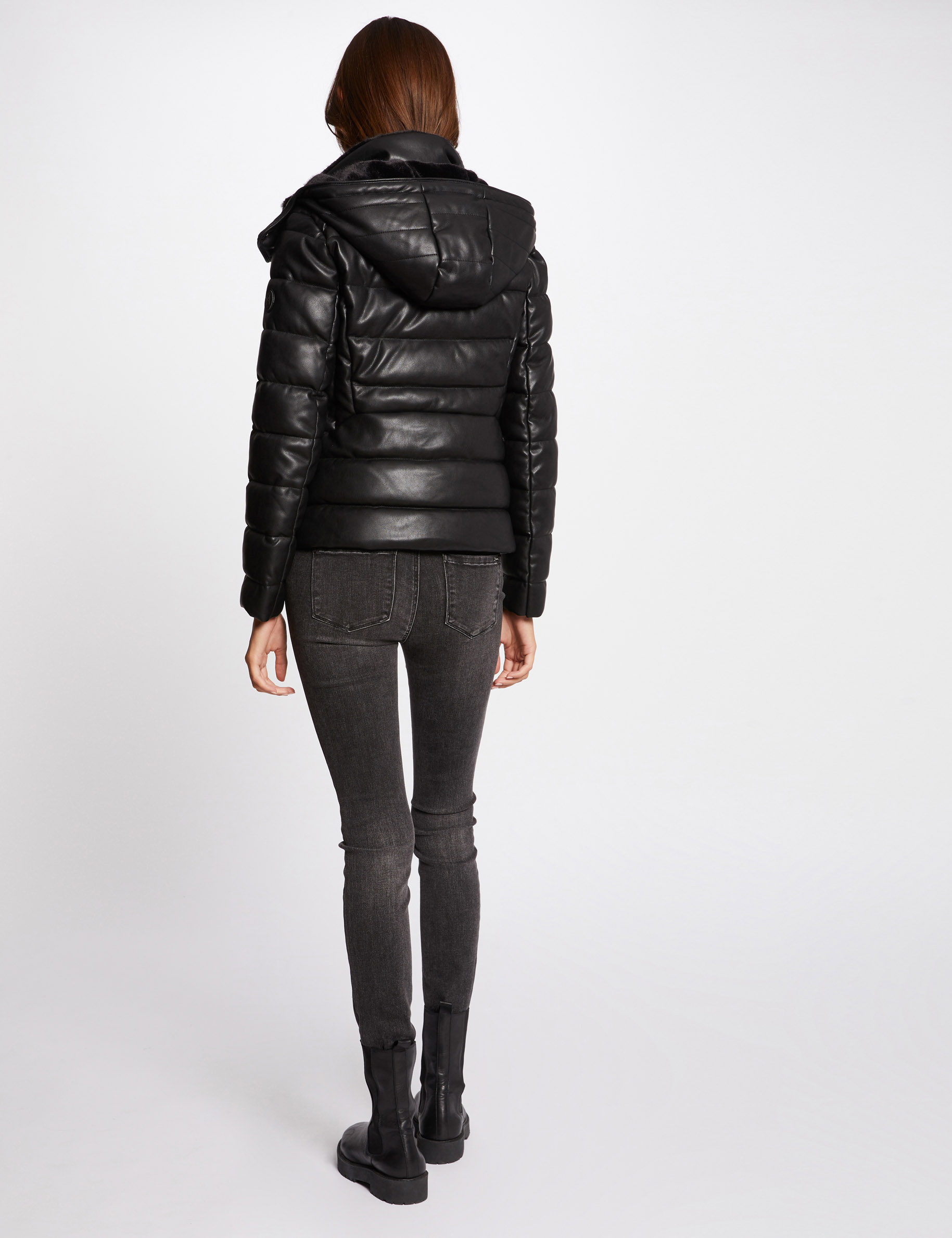Straight padded jacket with hood black ladies' Straight padded jacket with hood black ladies'