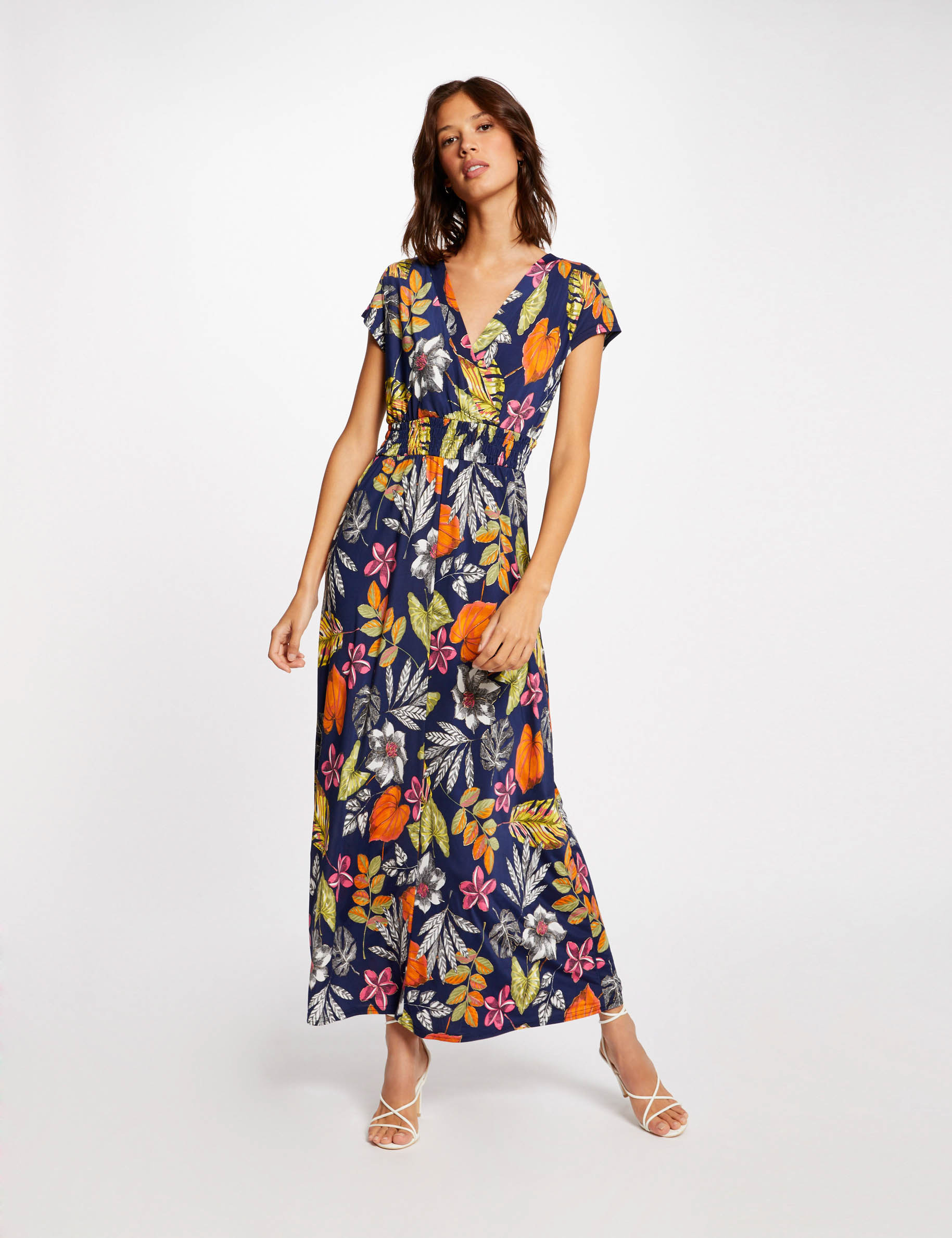 Maxi A-line dress with vegetal print multico ladies'