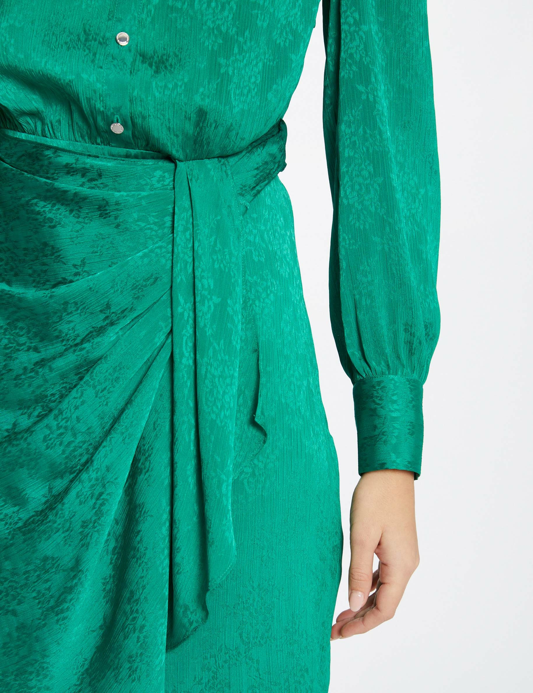 Printed satin draped straight dress green ladies' Printed satin draped straight dress green ladies'