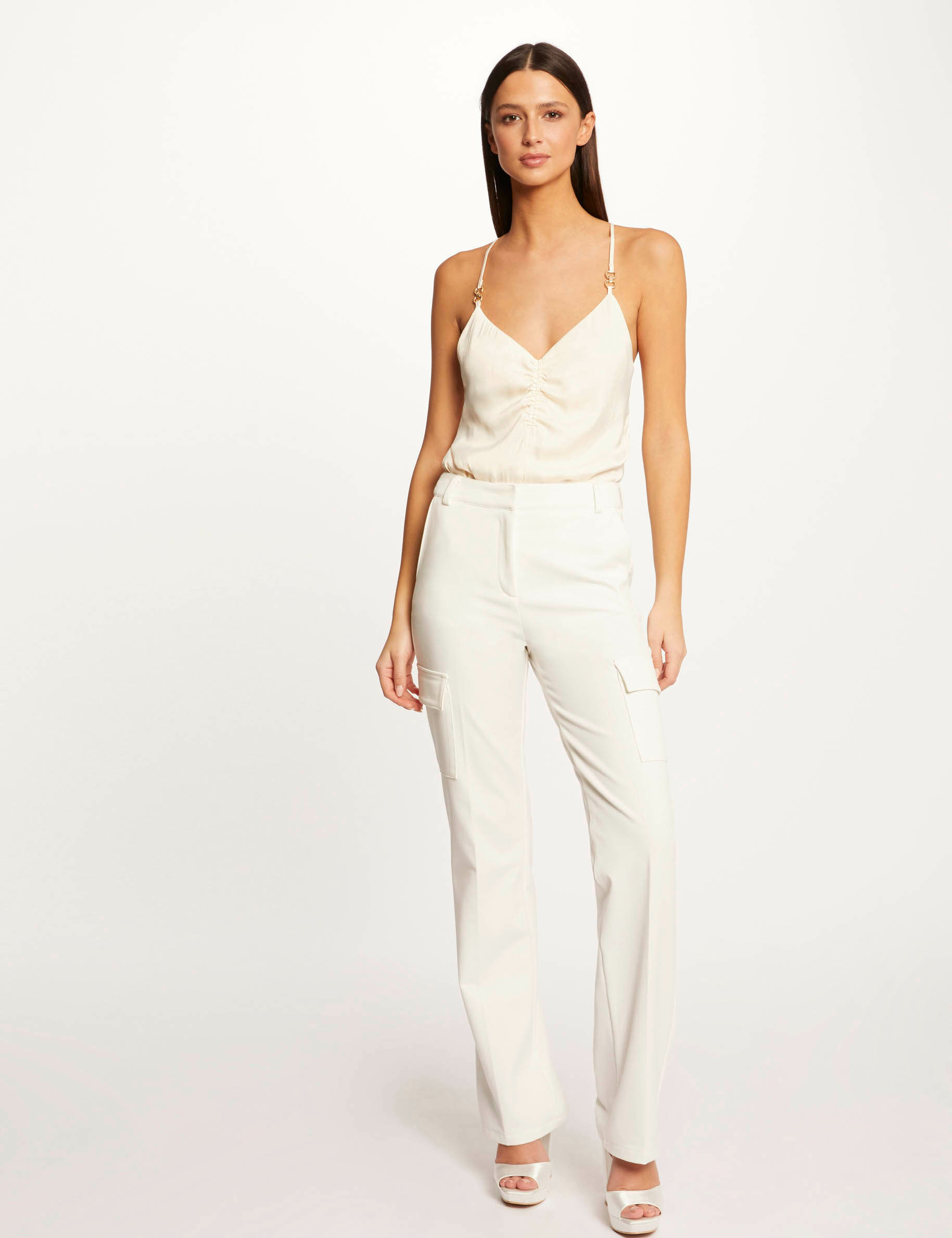 Straight trousers with side pockets ecru ladies' Straight trousers with side pockets ecru ladies'