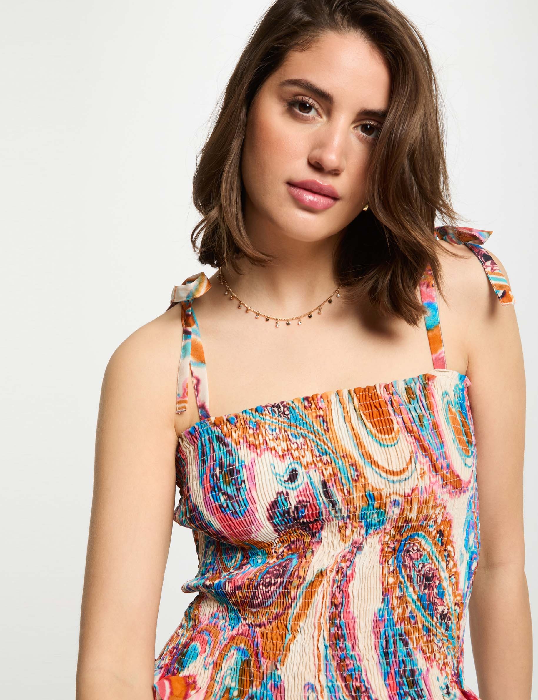 printed smocked top multicolor women Printed smocked top multicolor women