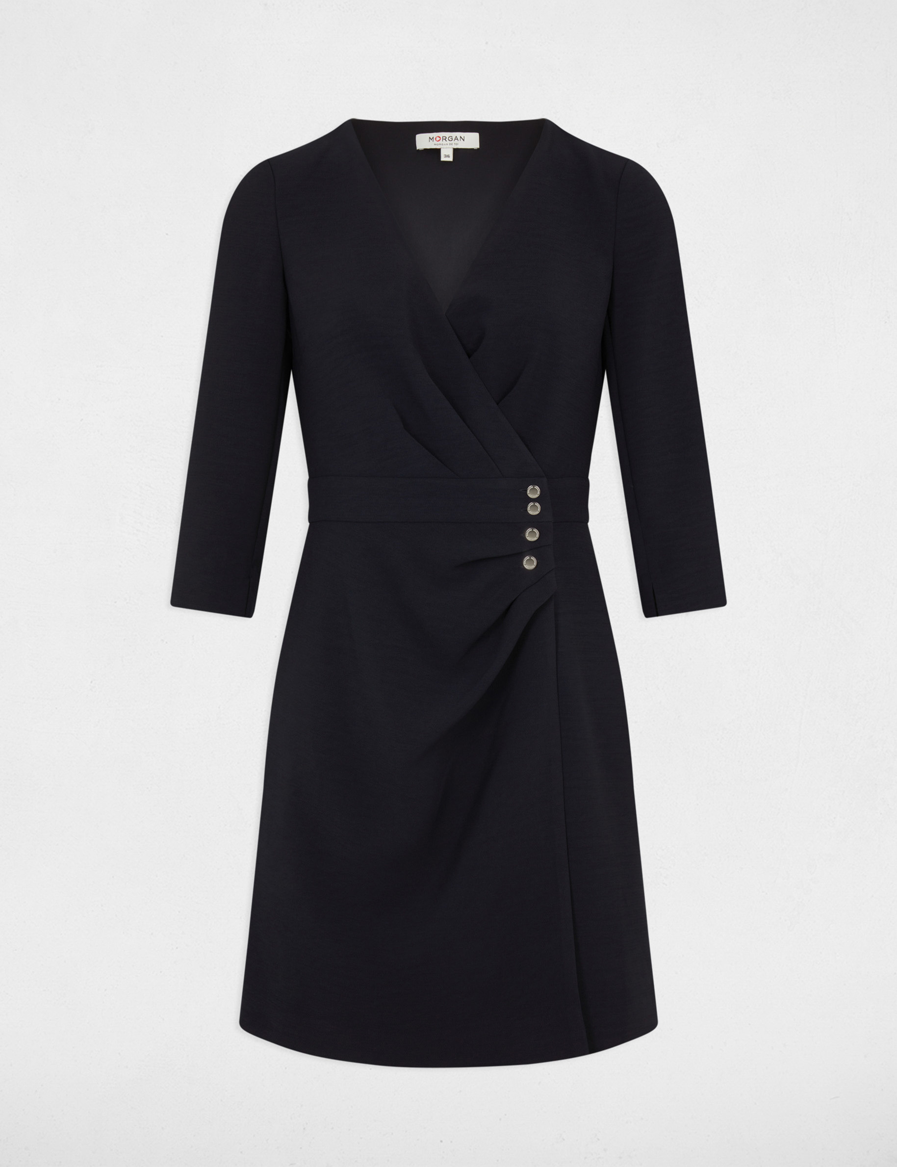 Draped wrap dress 3/4-length sleeves navy ladies'