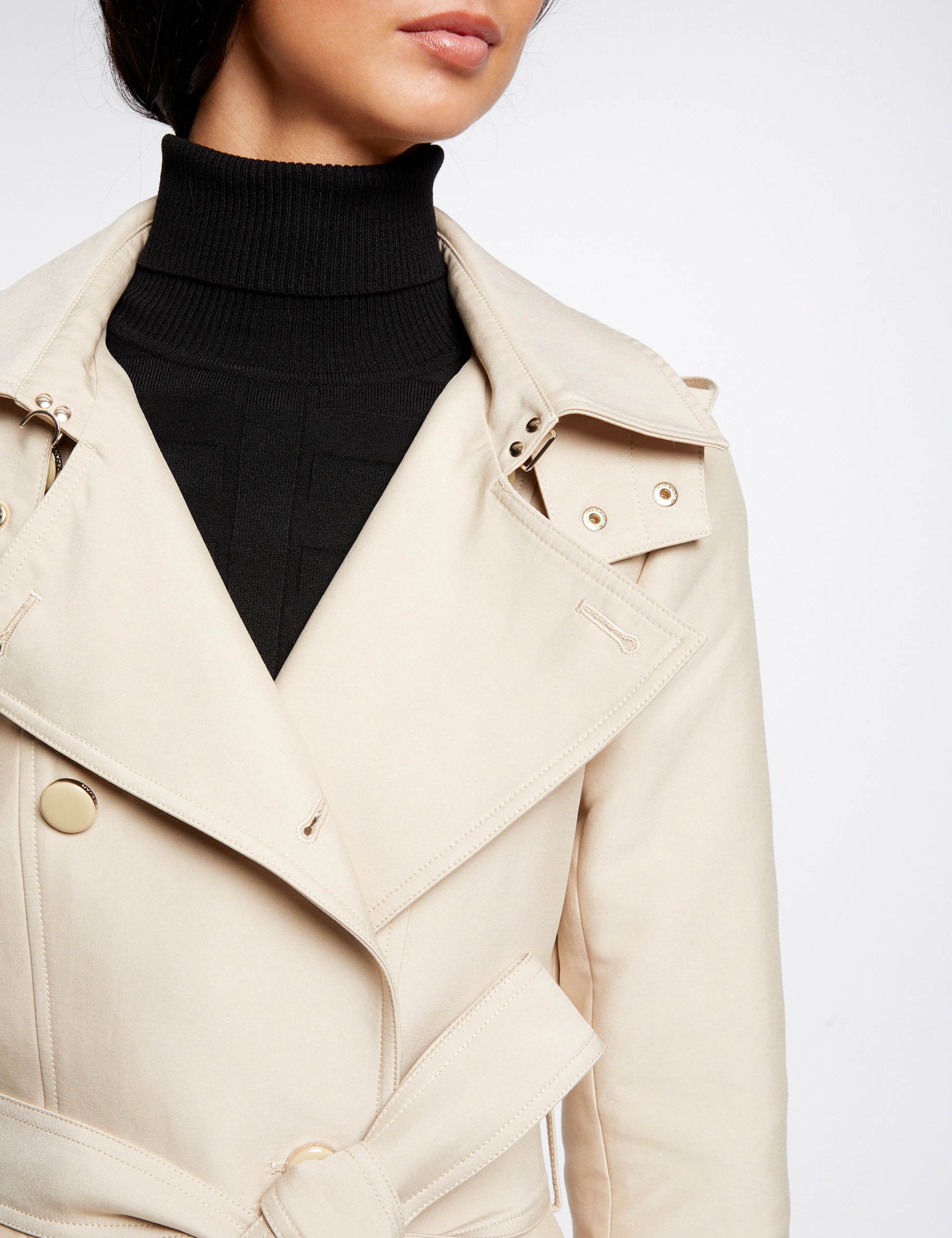 waisted belted trenchcoat with hood sand women Waisted belted trenchcoat with hood sand women