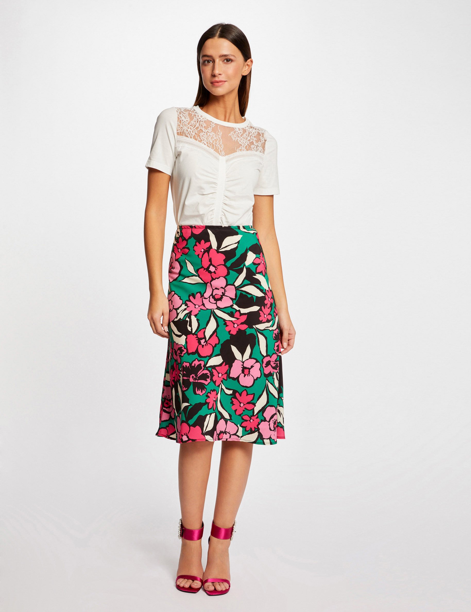 Short-sleeved t-shirt with lace ecru ladies'