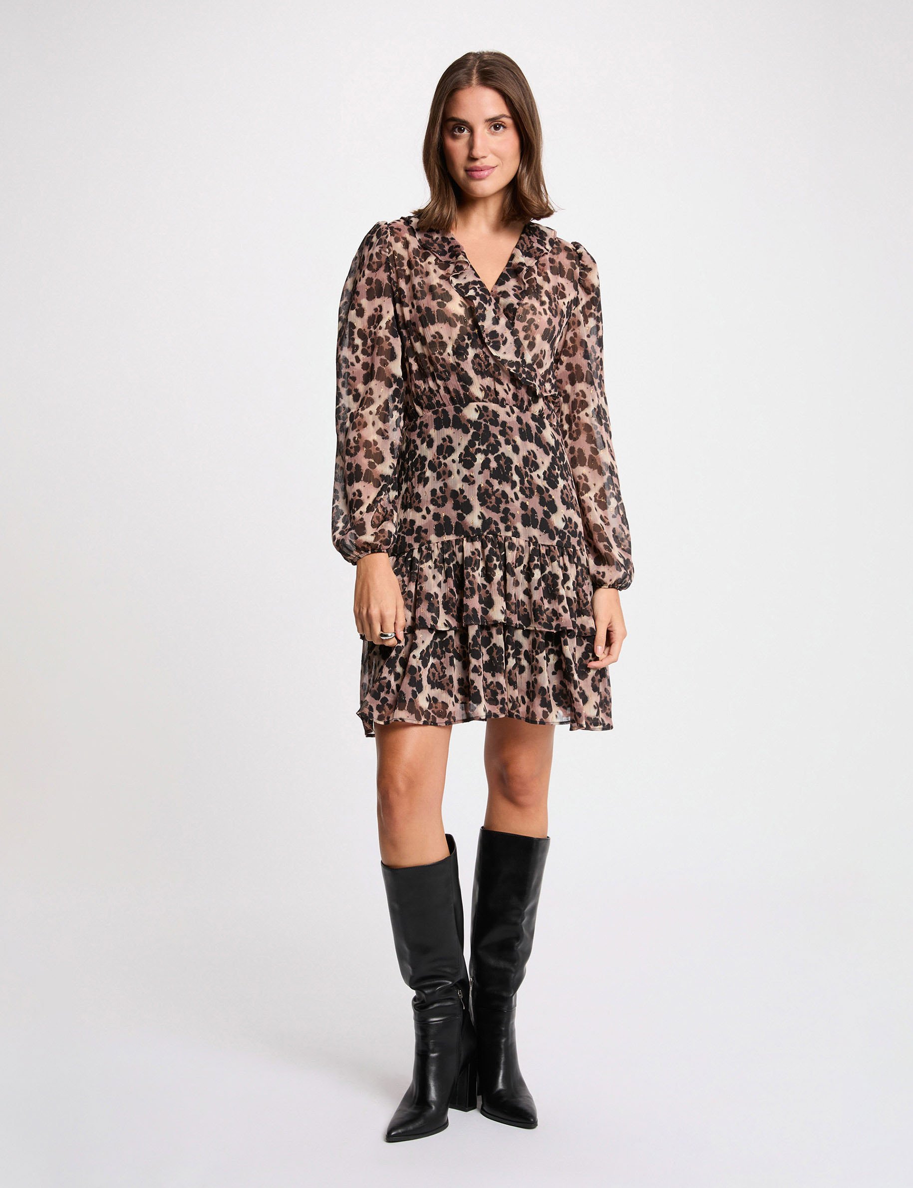 Short V-neck dress multicolor women