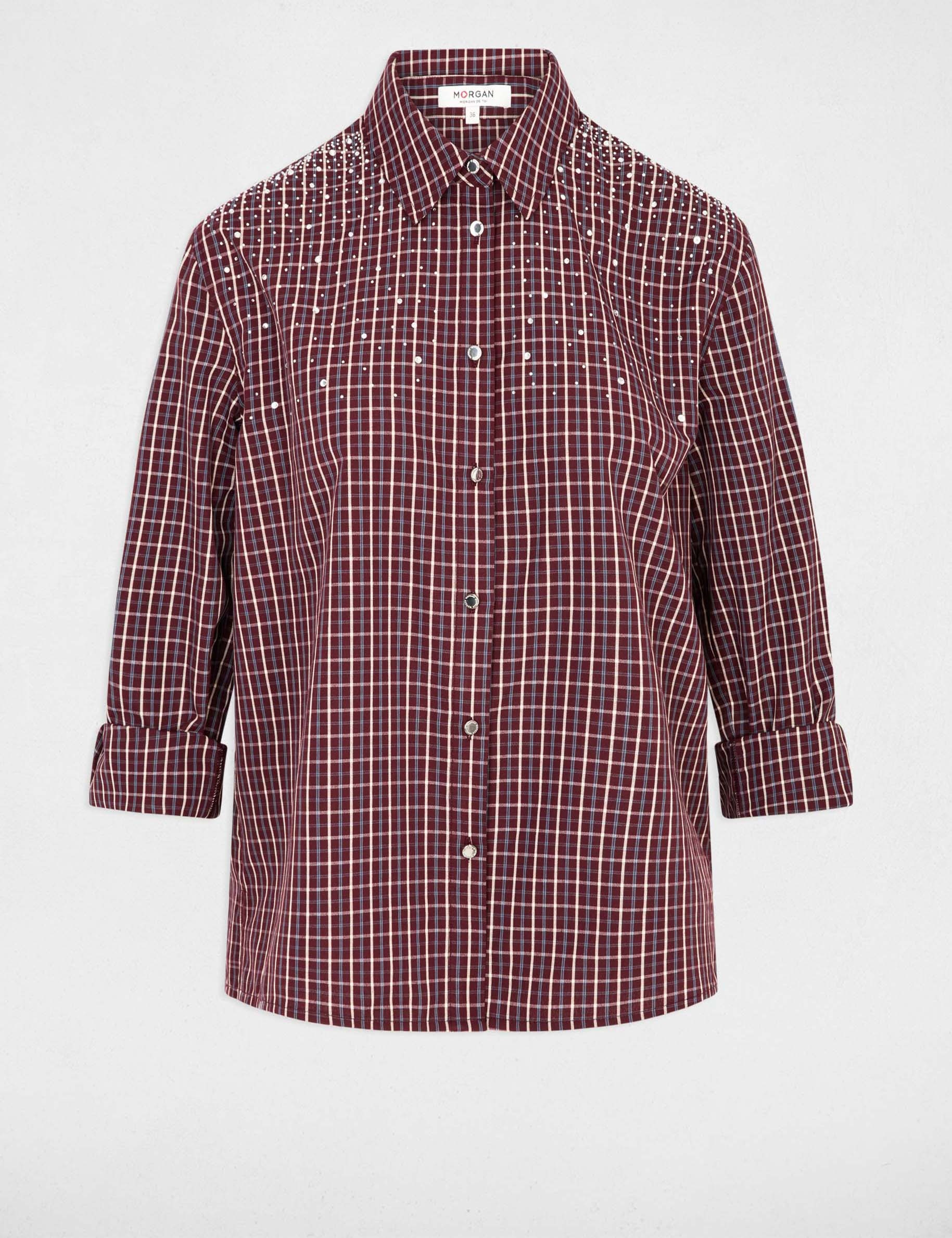 Checked shirt with rhinestones bordeaux women