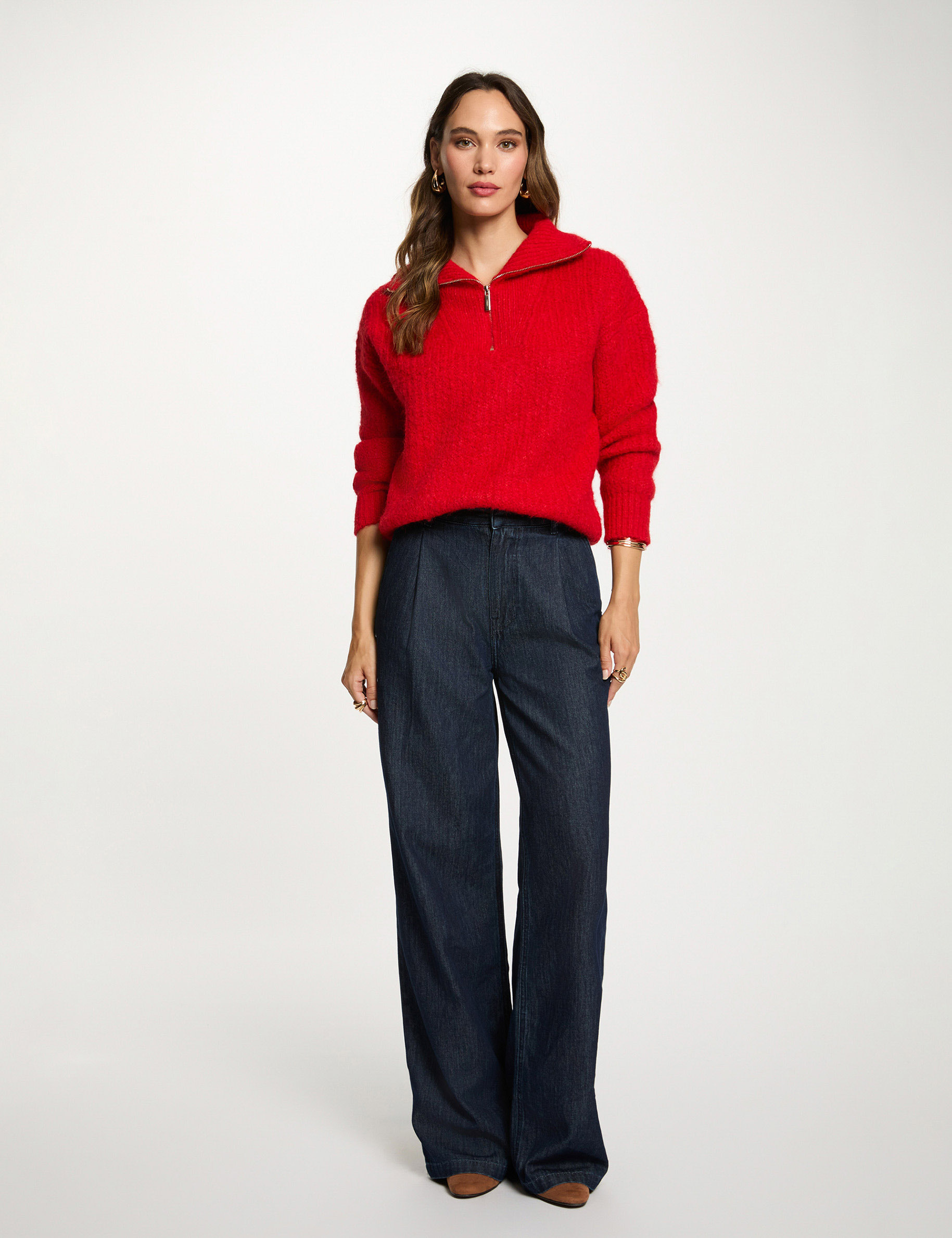 Sweater with zip fastening red women