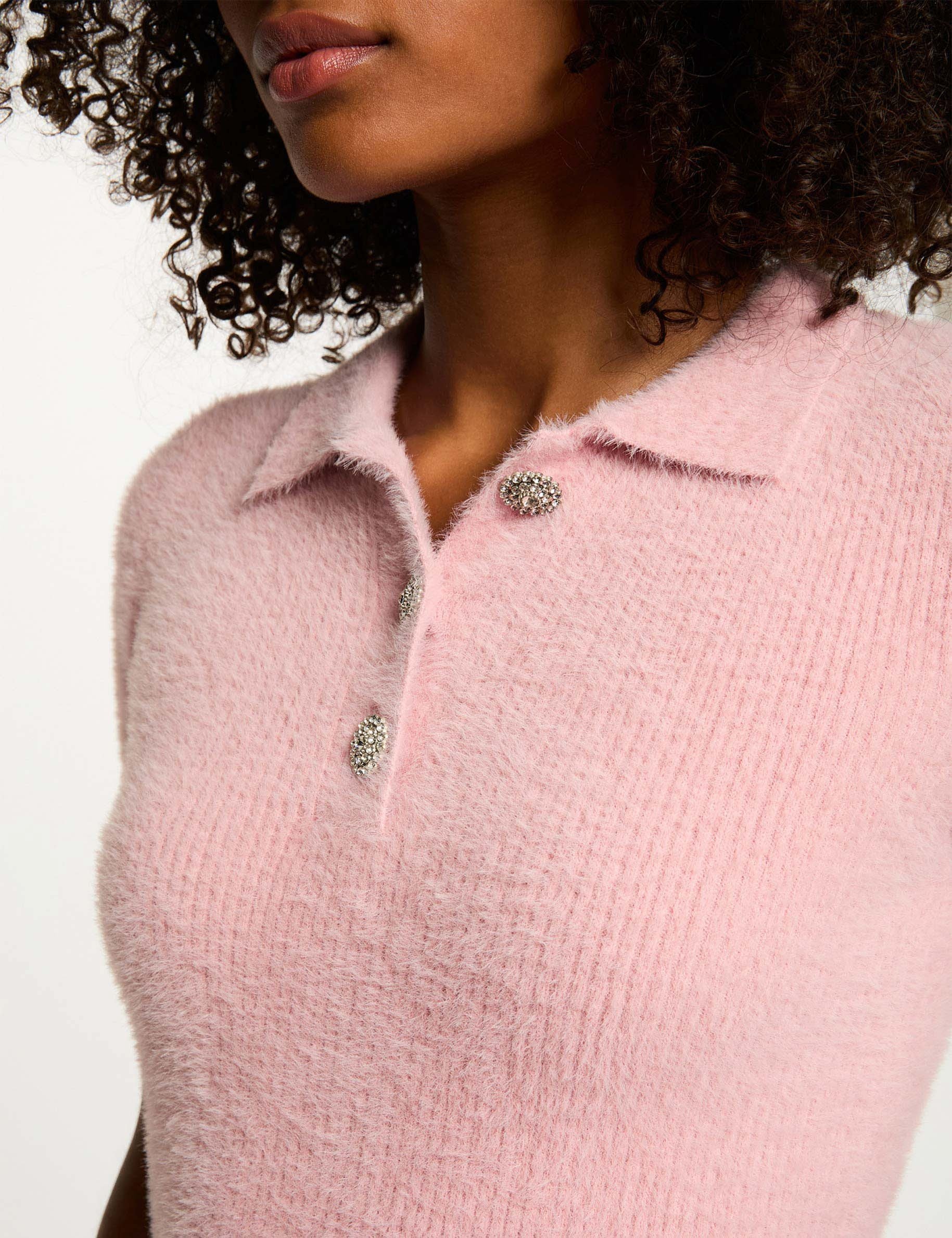 Cropped sweater with folded collar pink women