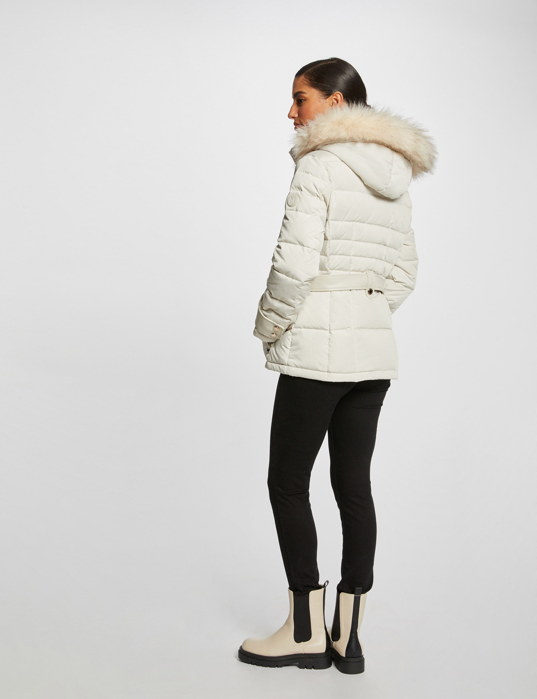 Straight padded jacket with hood ivory ladies' Straight padded jacket with hood ivory ladies'