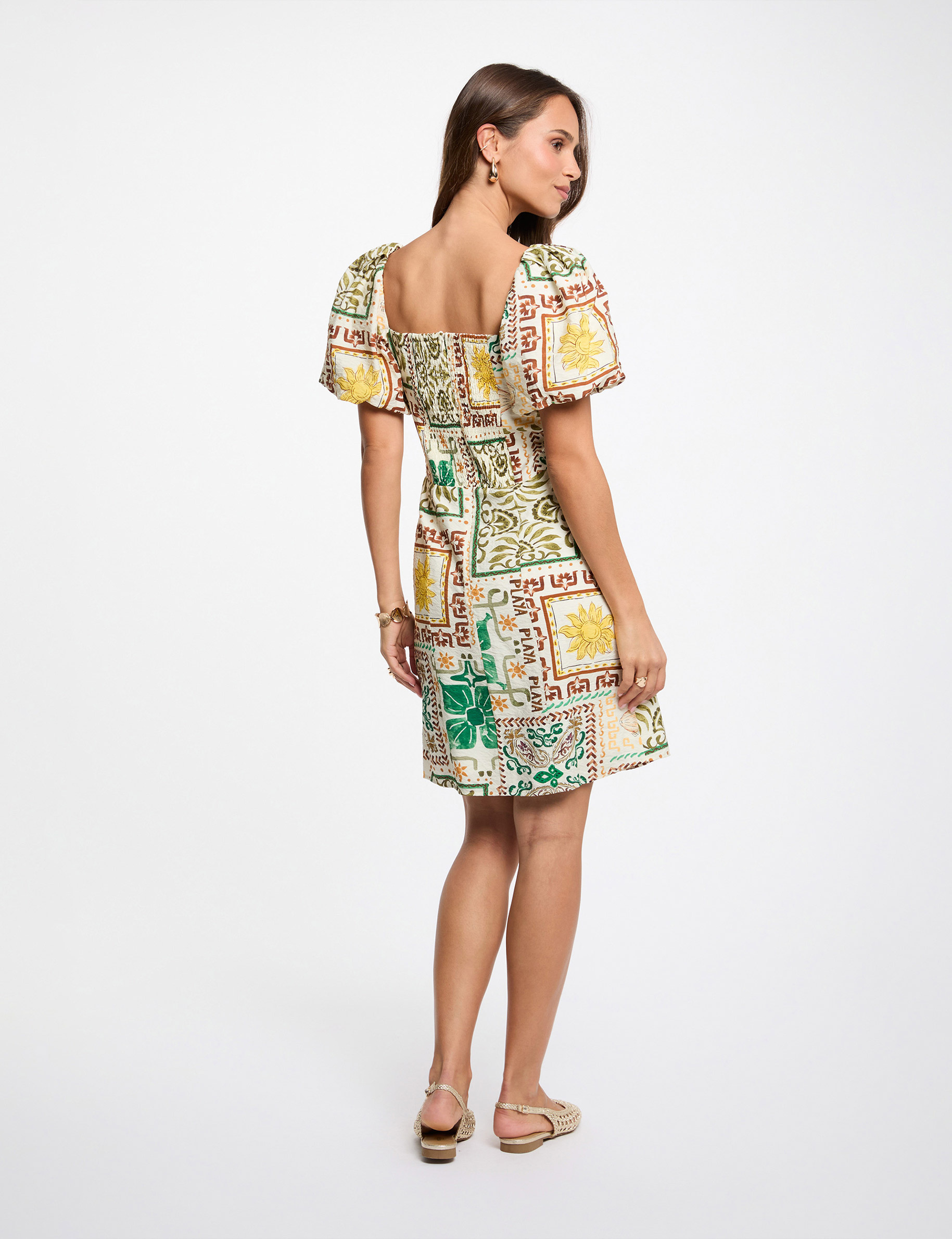 Short dress with puff sleeves multicolor women