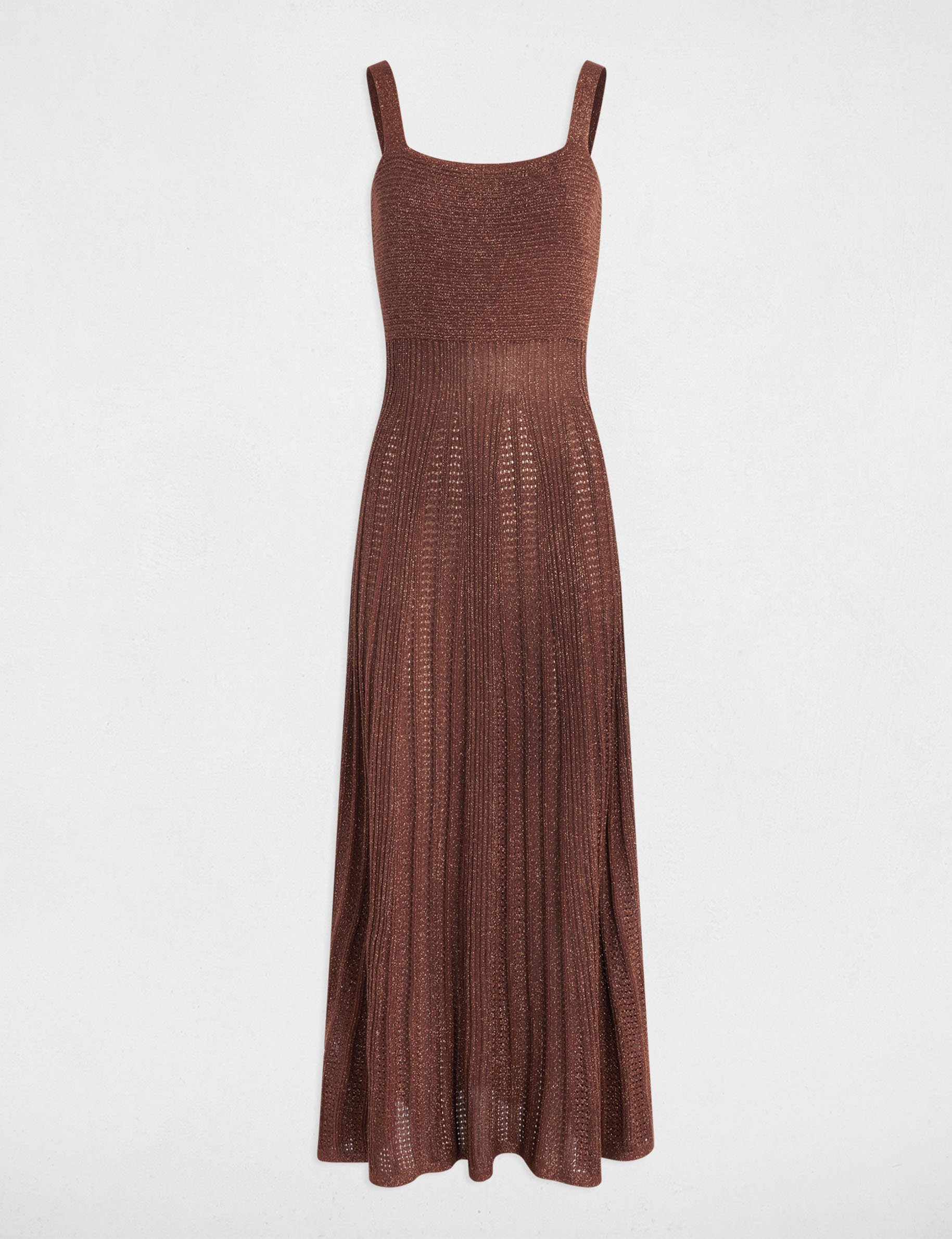 robe tricot longue droite marron cognac femme Robe tricot longue droite marron cognac femme