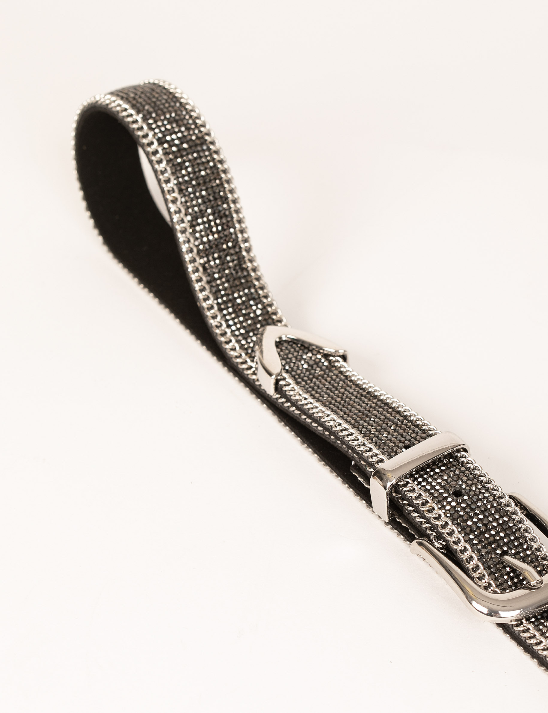 Belt with rhinestones and chains mid-grey ladies'