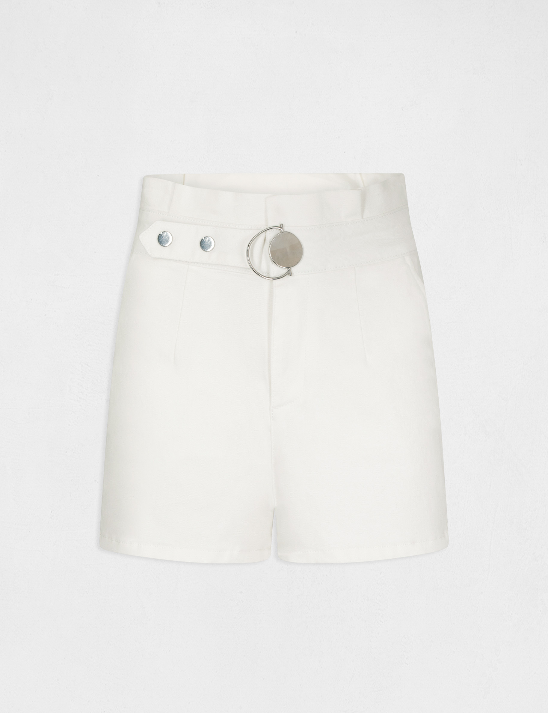 High-waisted straight shorts with buckle ecru ladies'