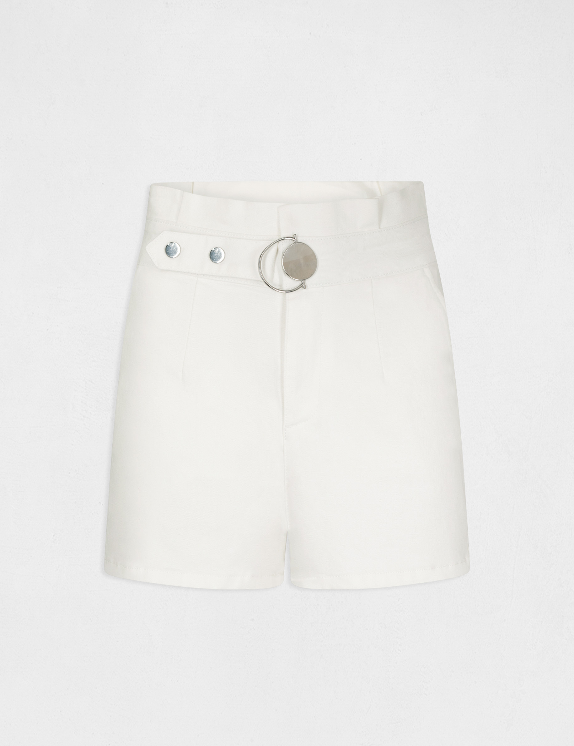 High-waisted straight shorts with buckle ecru ladies' High-waisted straight shorts with buckle ecru ladies'