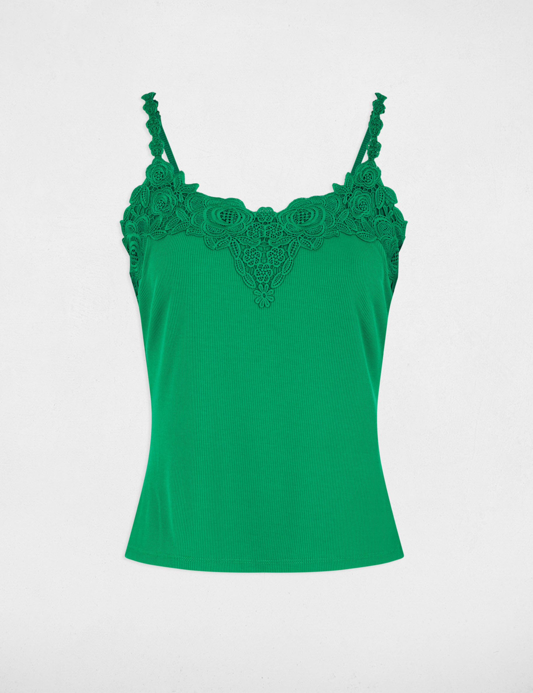 Lace tank top with square neckline meadow green women