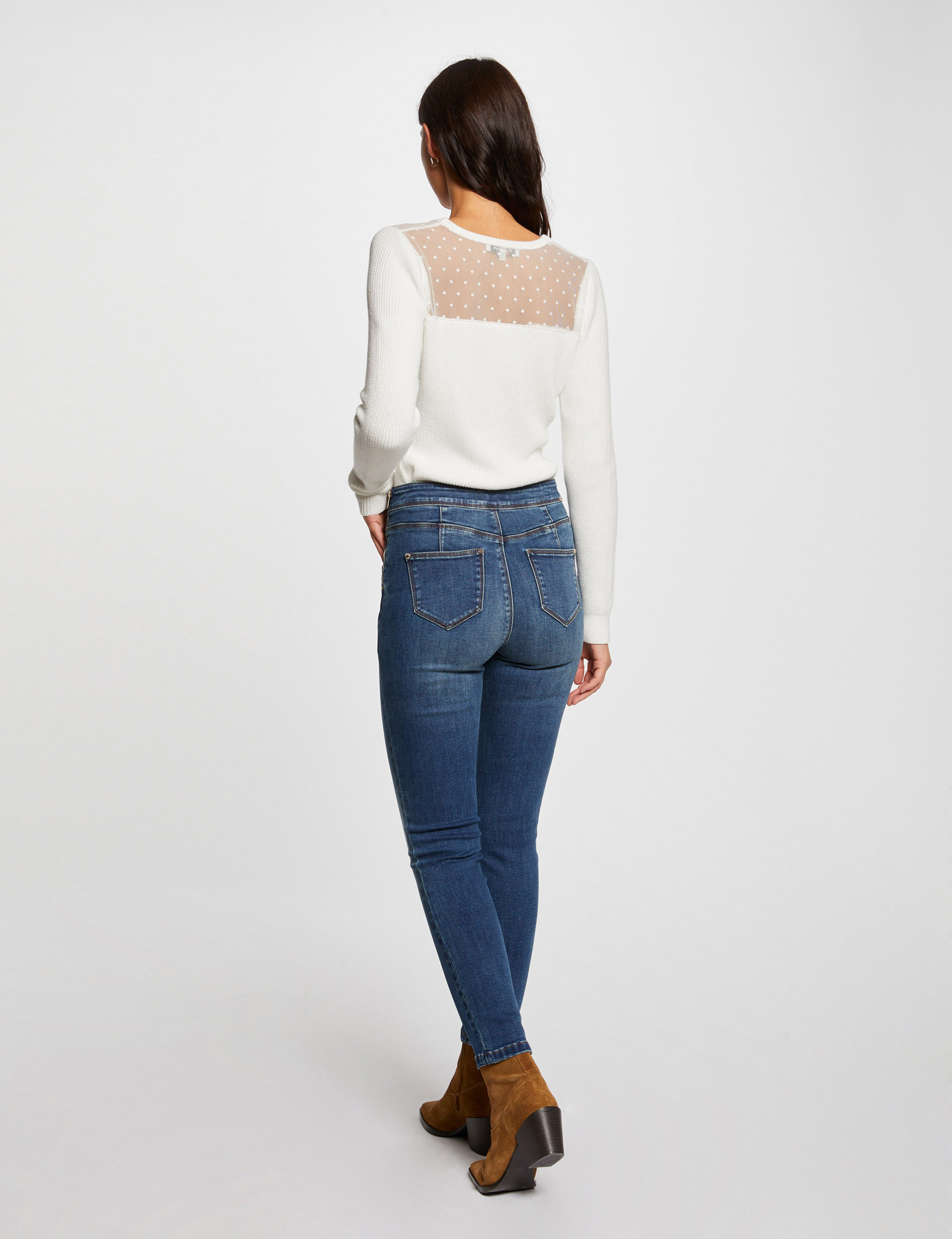 Skinny cropped jeans with buttons stone denim ladies'