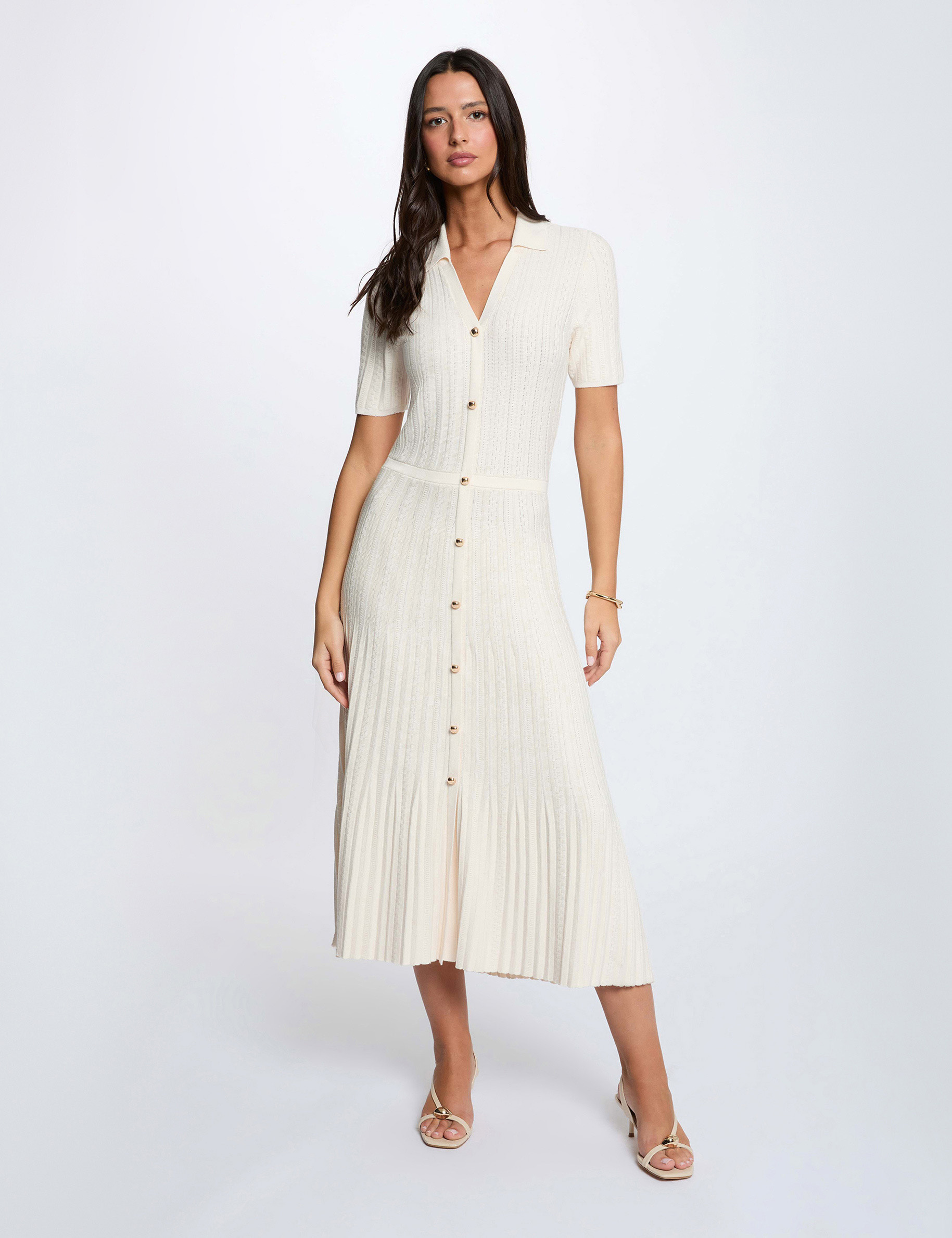 Knitted dress with folded collar ivory women