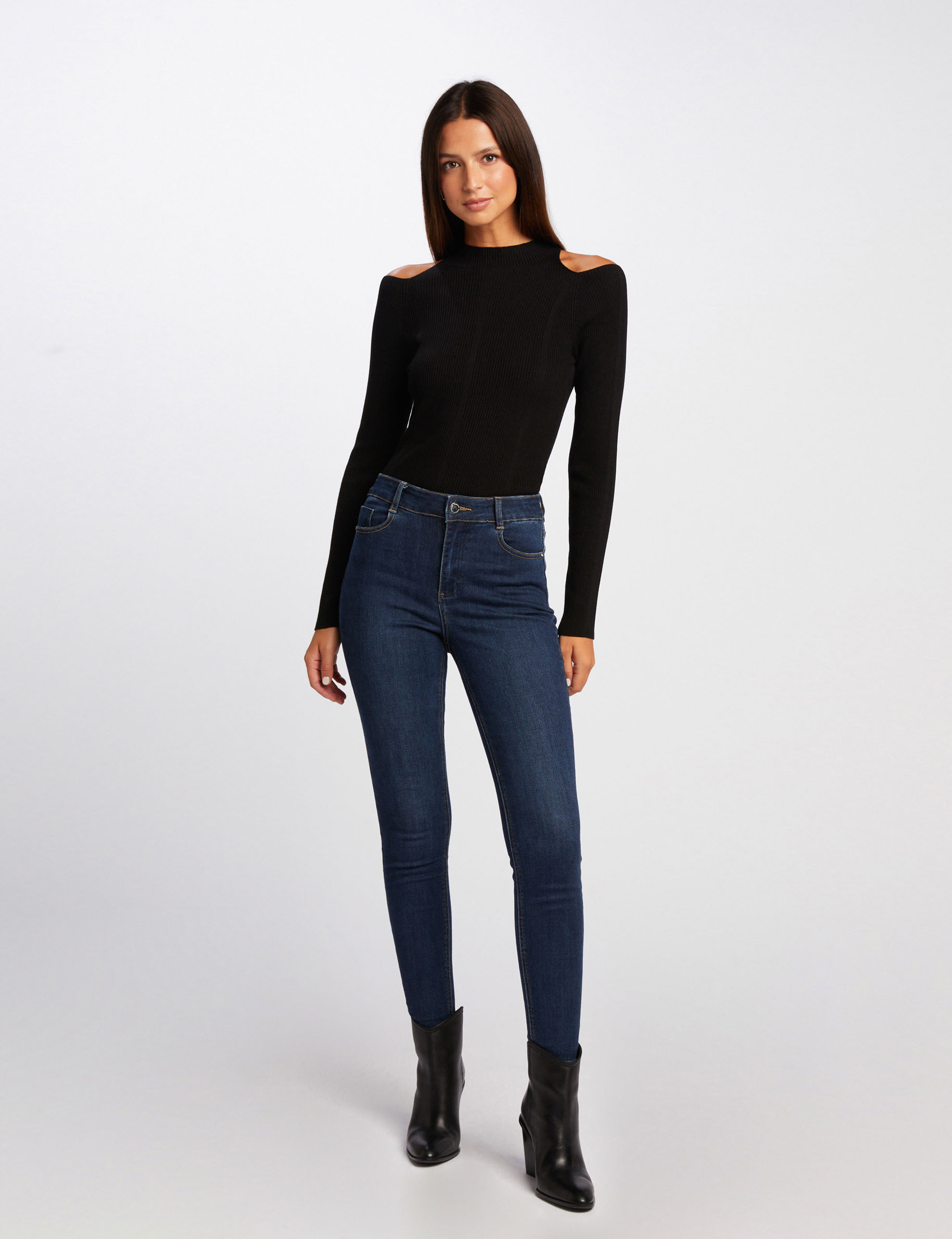Long-sleeved jumper with openings black ladies'