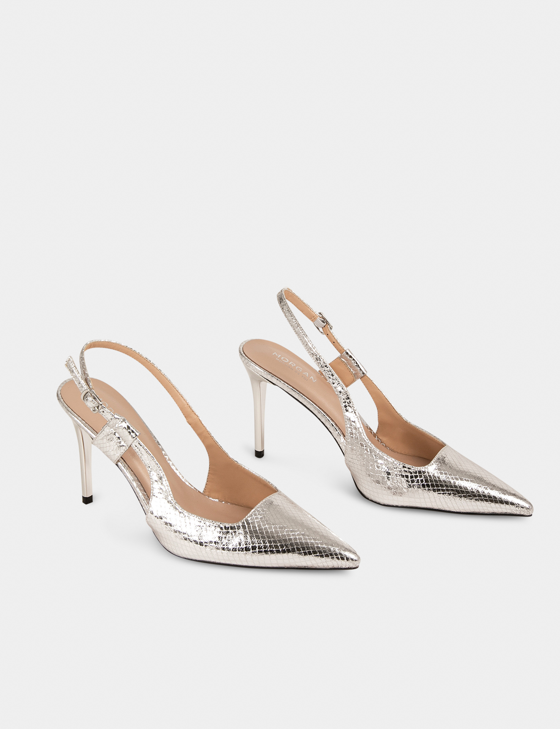 Slingback sandals metallised effect silver ladies'