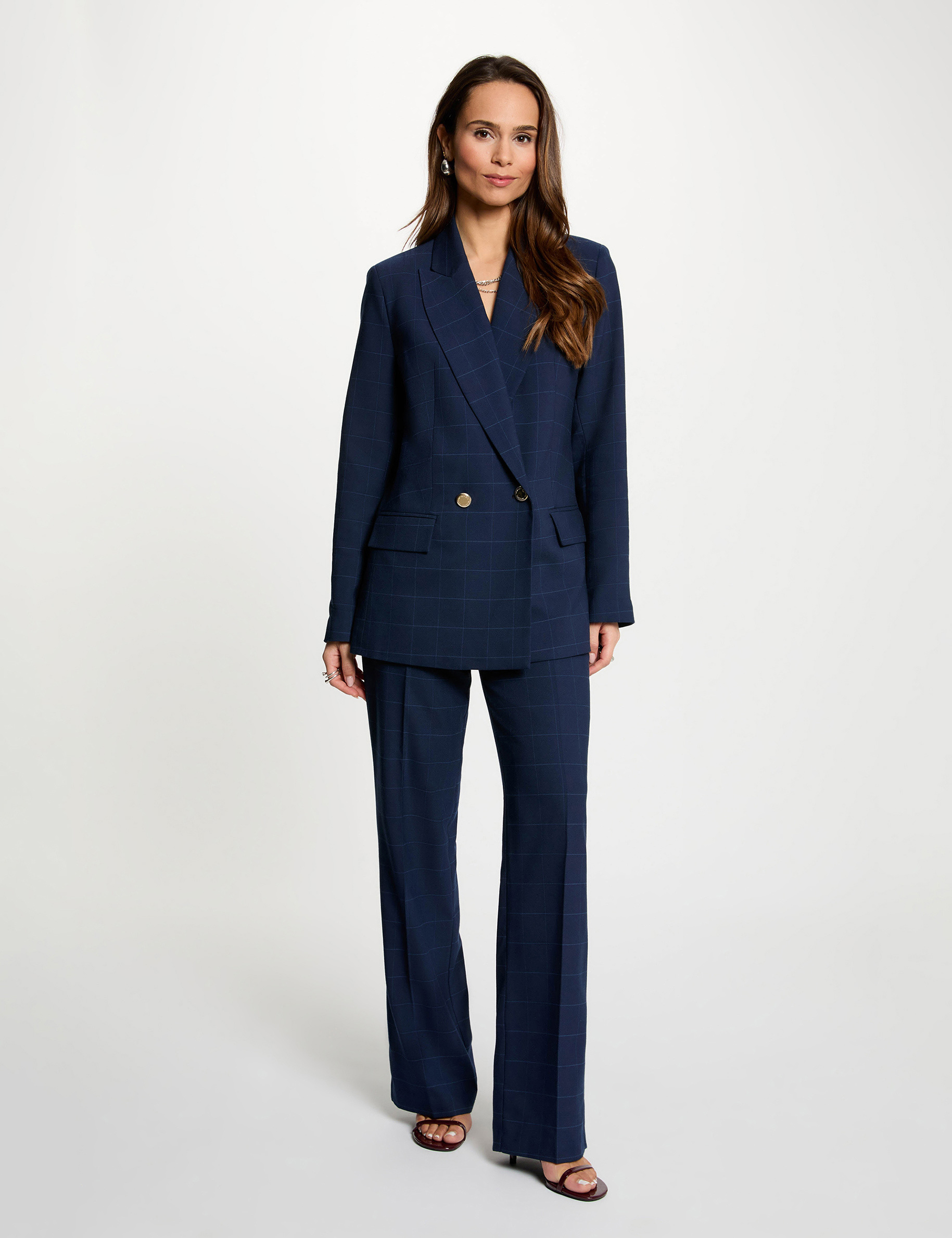 High-waisted trousers navy blue women