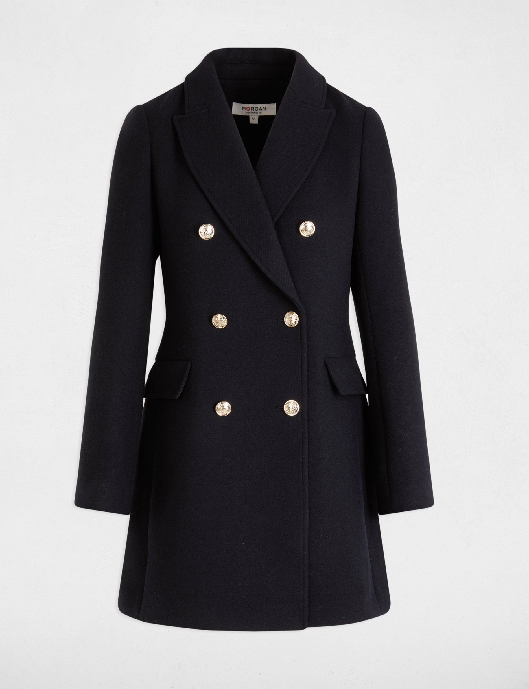 mi length coat with buttons navy blue women Mi-length coat with buttons navy blue women